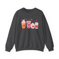 Valentine Drinks Illustration Crewneck Sweatshirt | Cute Heart Beverage Design