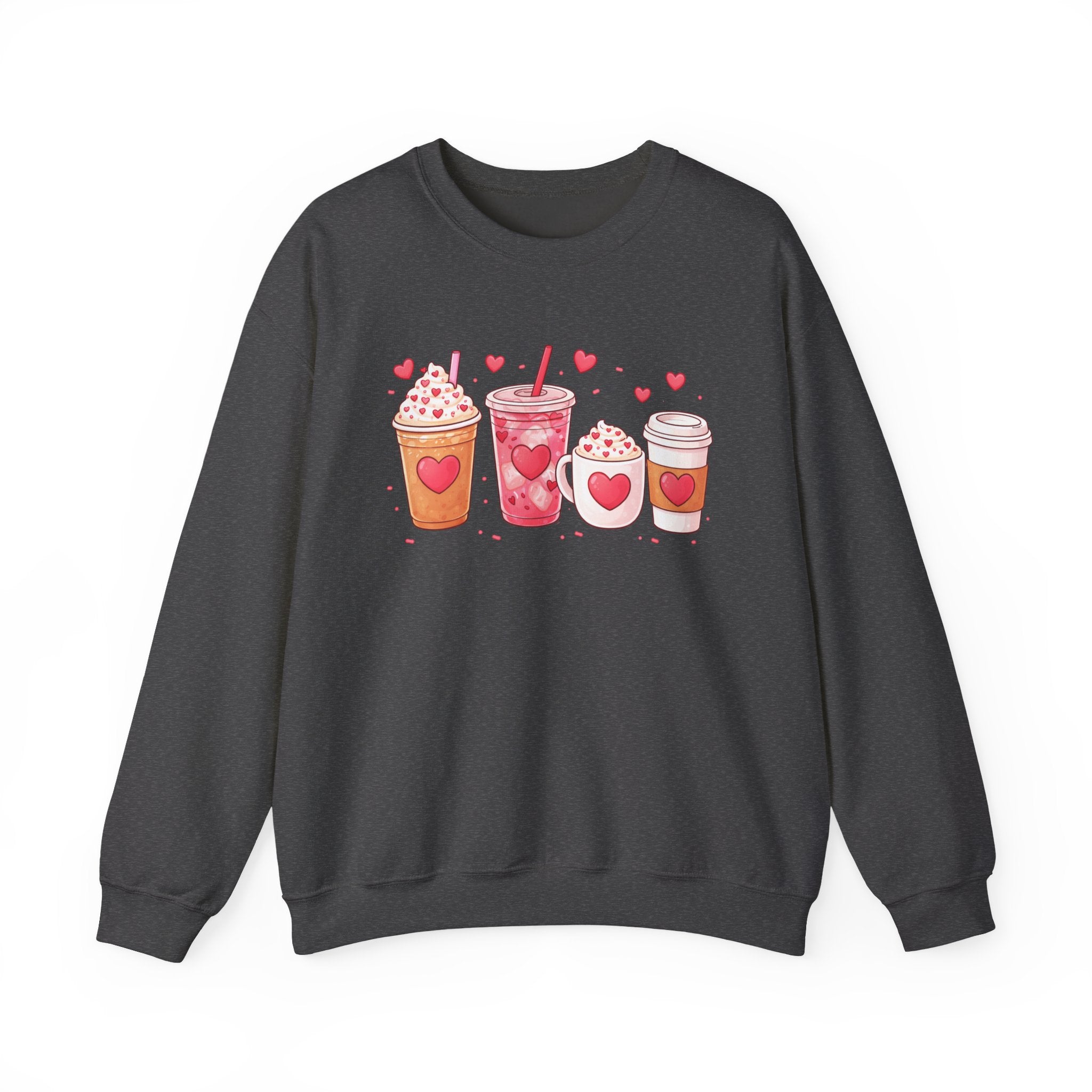 Valentine Drinks Illustration Crewneck Sweatshirt | Cute Heart Beverage Design