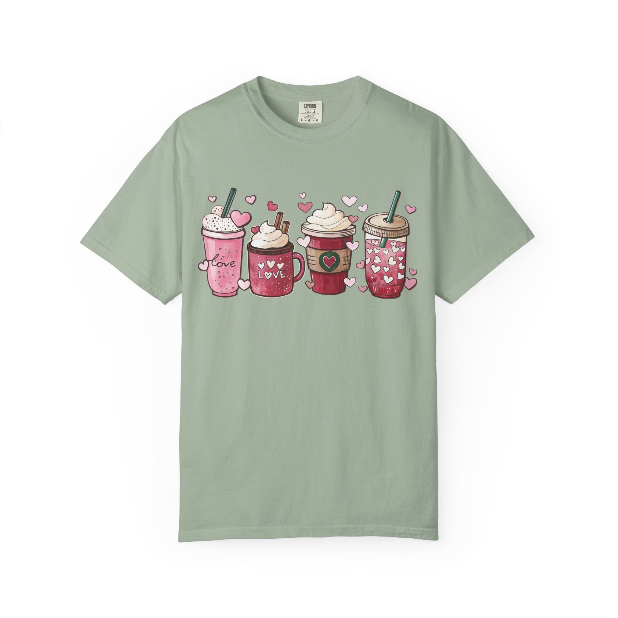 Valentine Coffee Cups T-Shirt | Cute Pink Latte Art Hearts