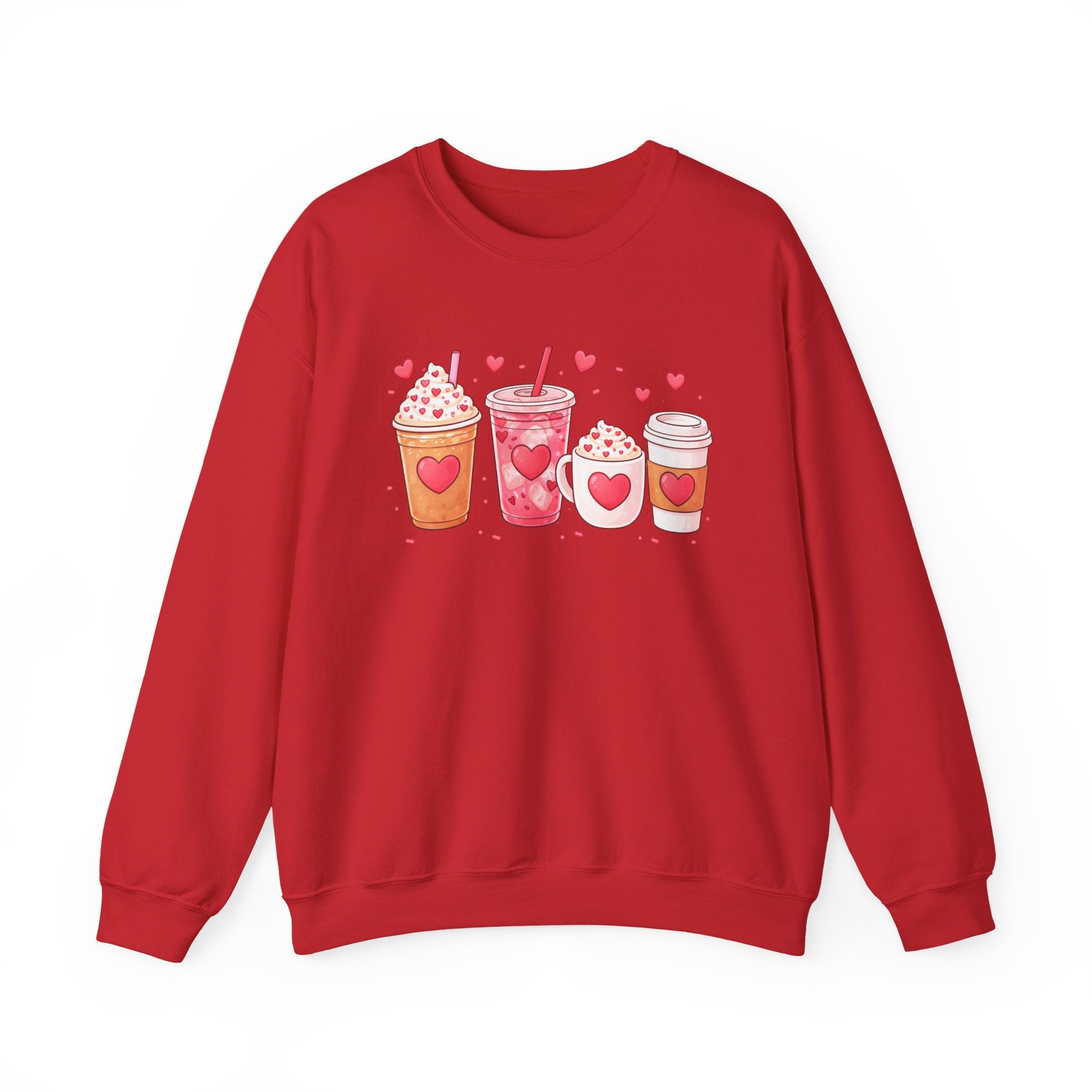 Valentine Drinks Illustration Crewneck Sweatshirt | Cute Heart Beverage Design
