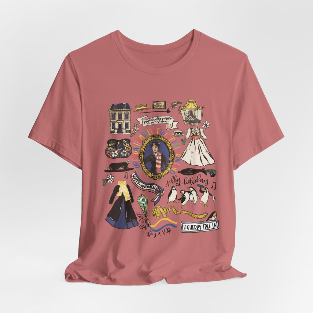 Victorian House Illustration T-Shirt | Vintage Cottage, Floral Accents