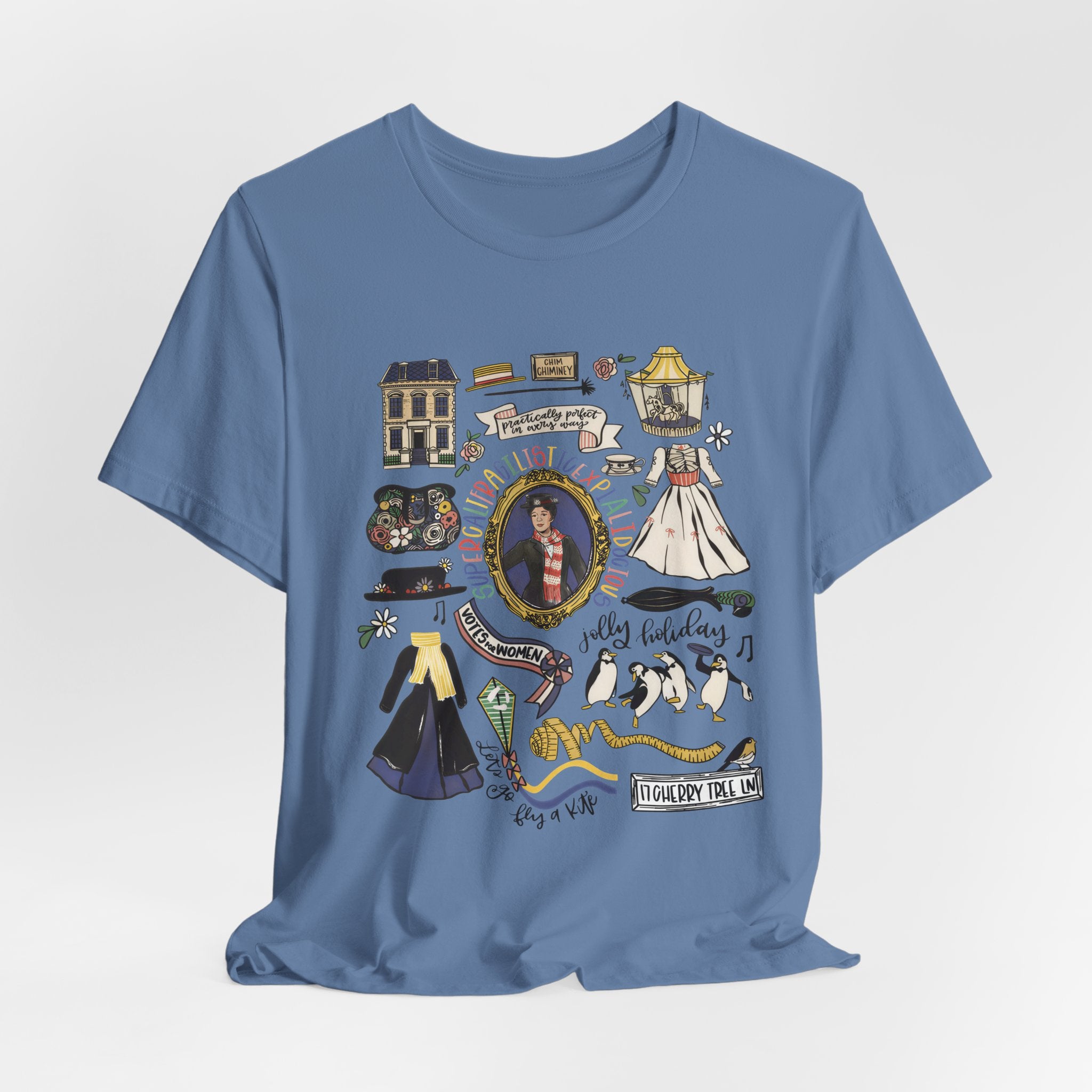 Victorian House Illustration T-Shirt | Vintage Cottage, Floral Accents