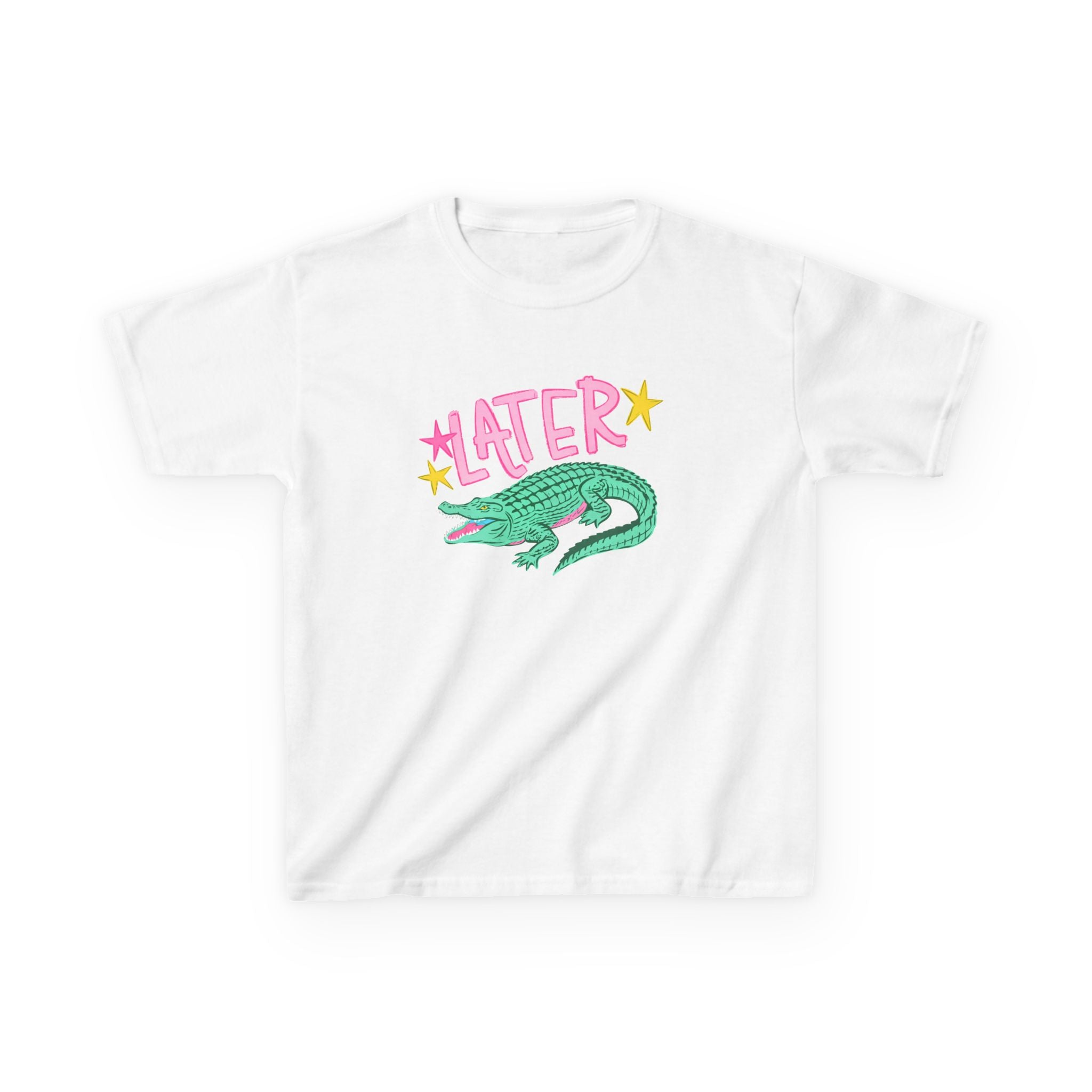 Later Crocodile Kids Tee | Cute Green Alligator, Pink Lettering