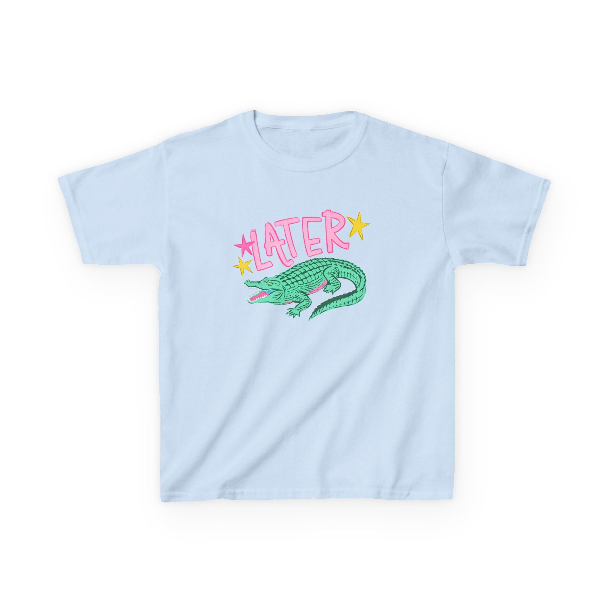 Later Crocodile Kids Tee | Cute Green Alligator, Pink Lettering