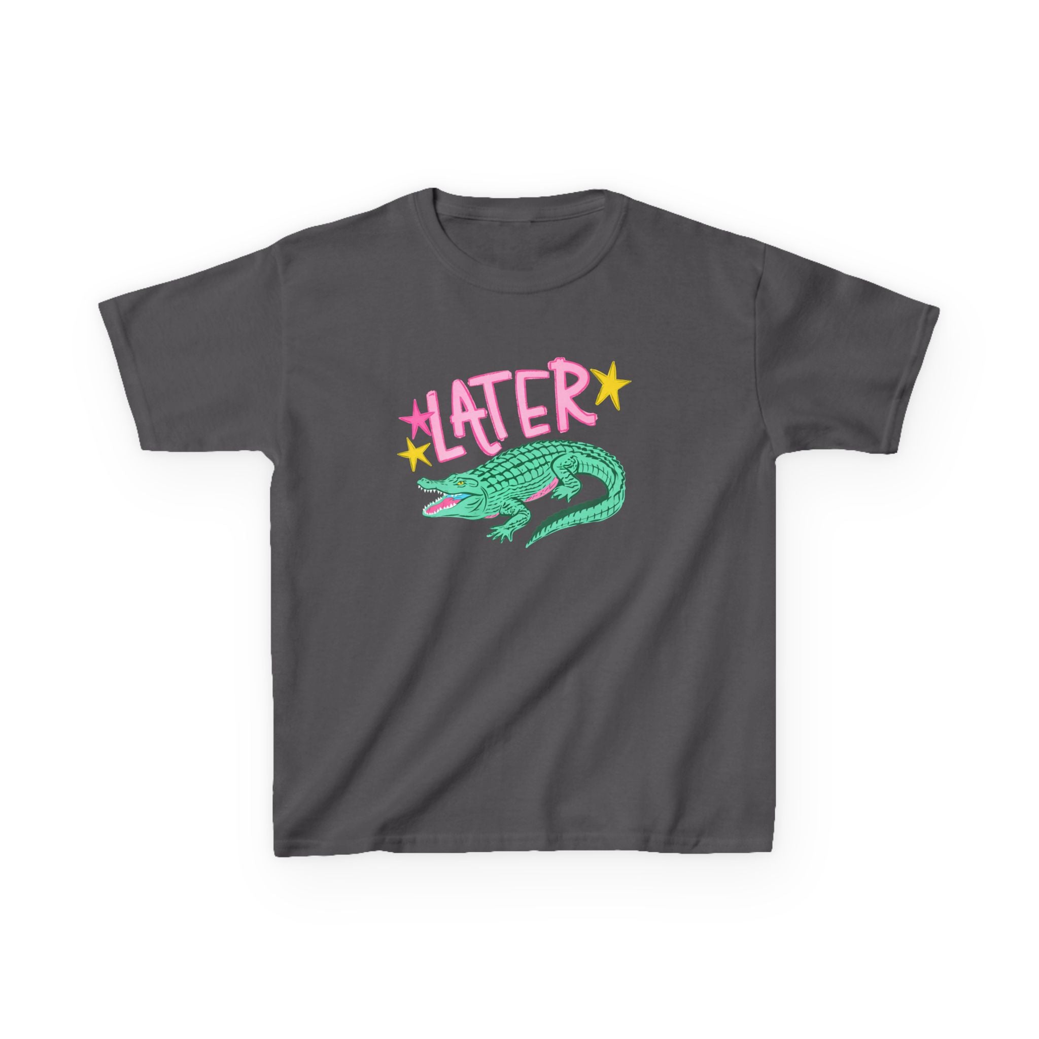 Later Crocodile Kids Tee | Cute Green Alligator, Pink Lettering
