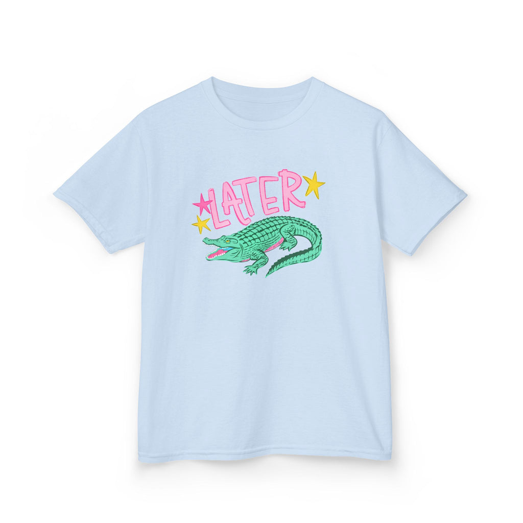 Later Crocodile Kids Tee | Cute Green Alligator, Pink Lettering