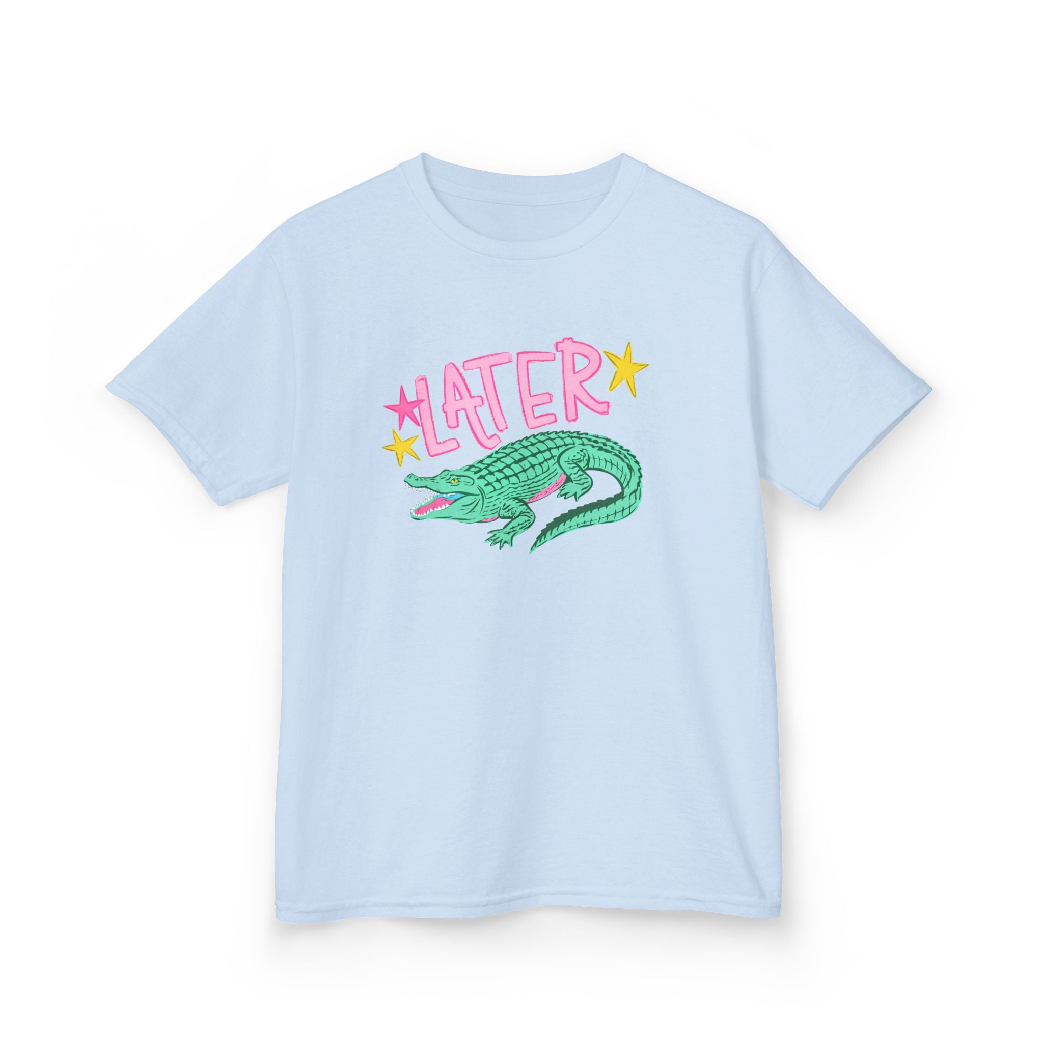 Later Crocodile Kids Tee | Cute Green Alligator, Pink Lettering