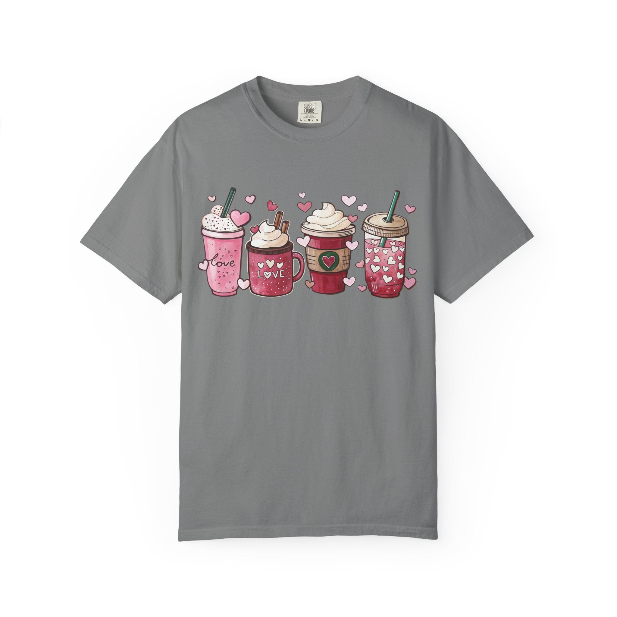 Valentine Coffee Cups T-Shirt | Cute Pink Latte Art Hearts