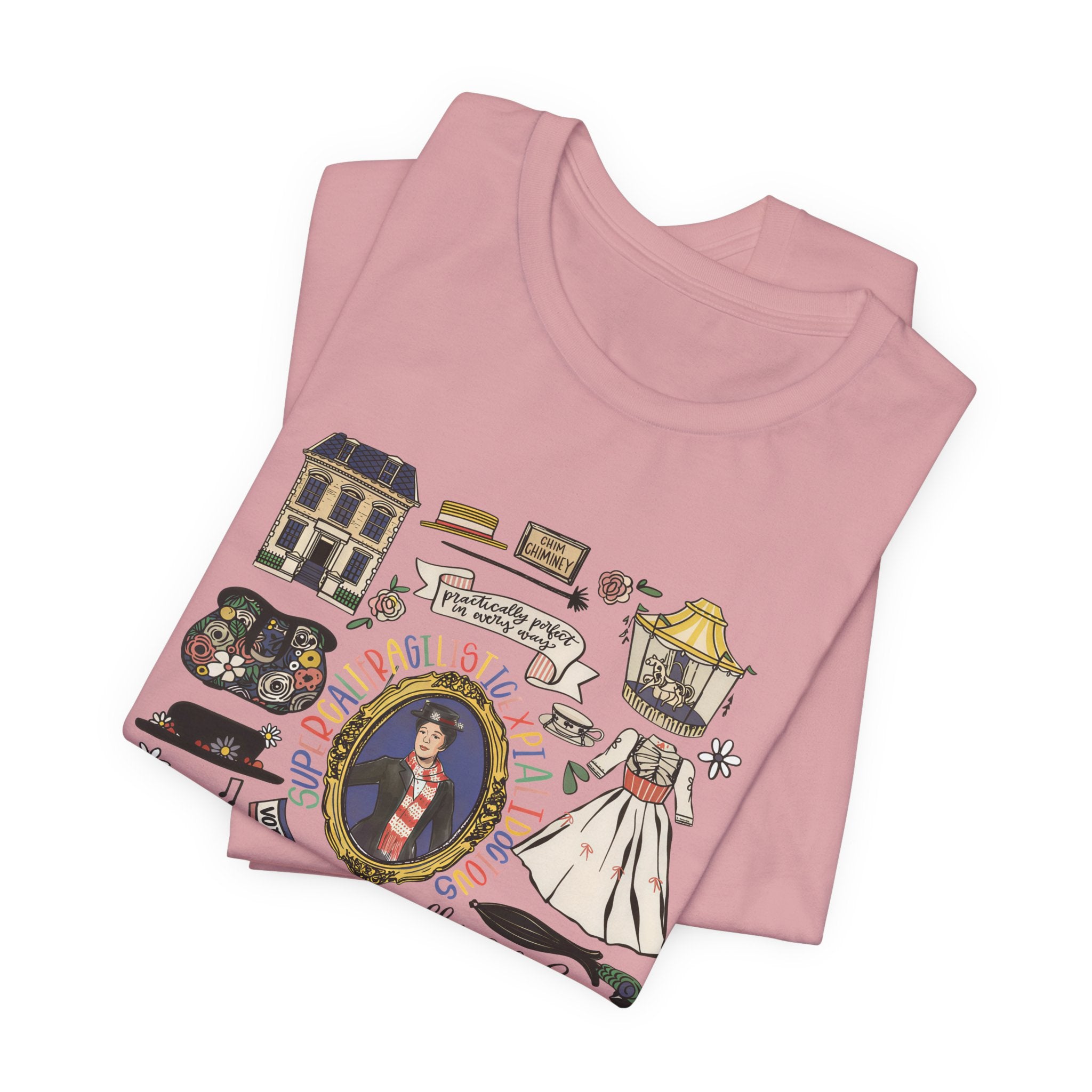 Victorian House Illustration T-Shirt | Vintage Cottage, Floral Accents