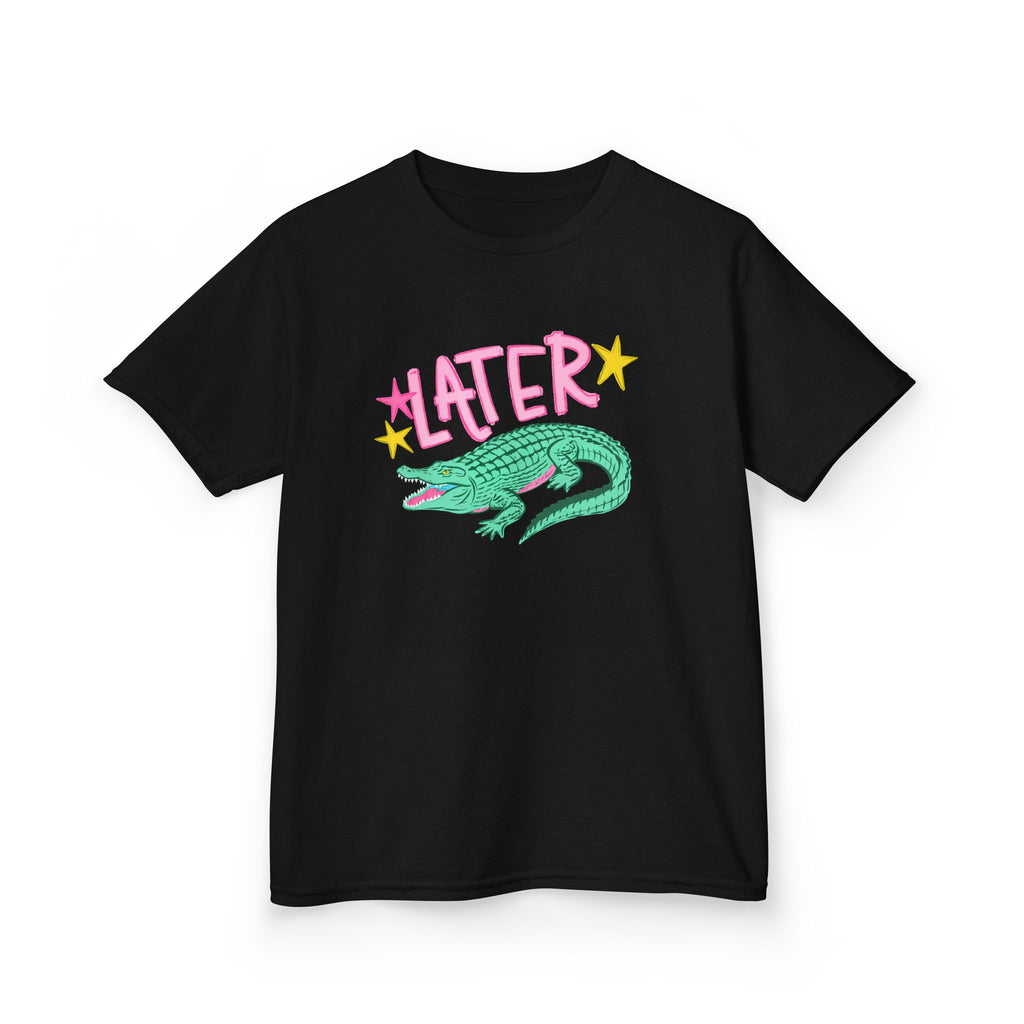 Later Crocodile Kids Tee | Cute Green Alligator, Pink Lettering