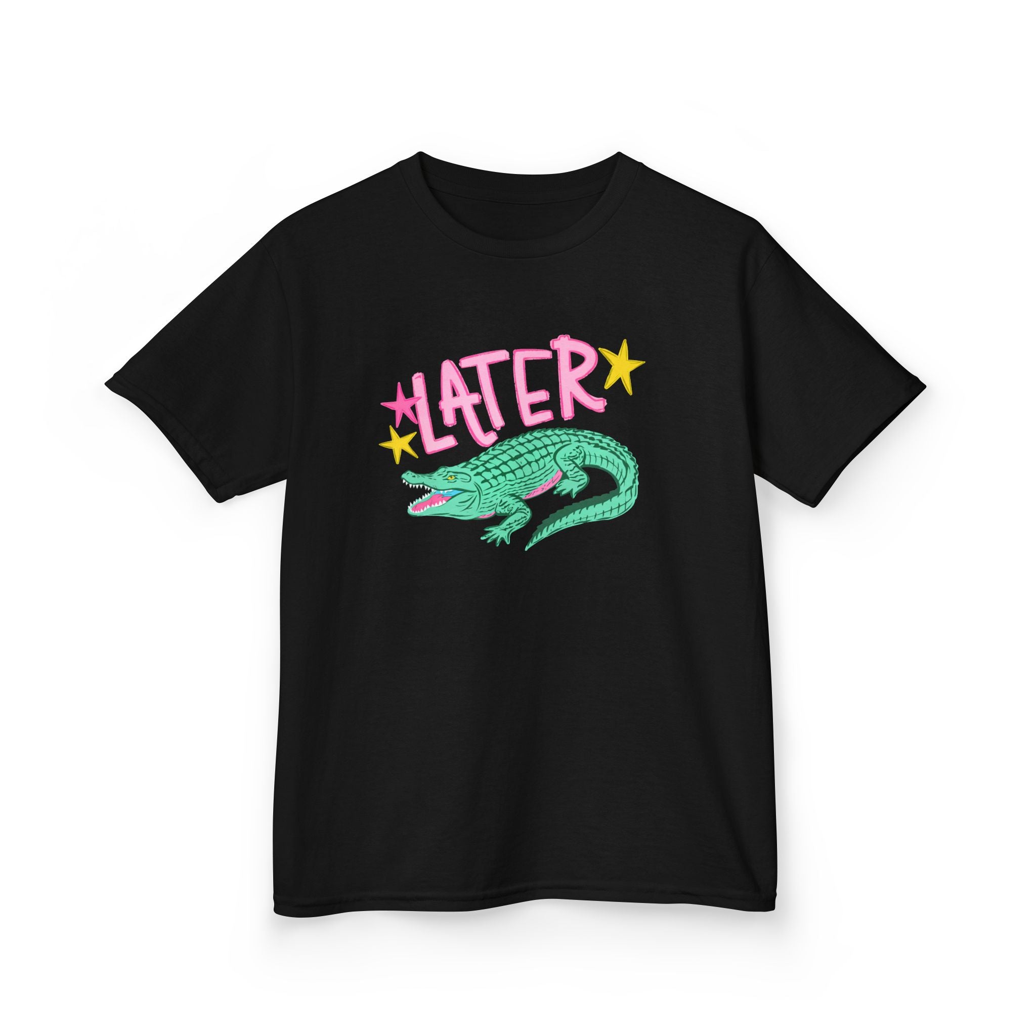 Later Crocodile Kids Tee | Cute Green Alligator, Pink Lettering
