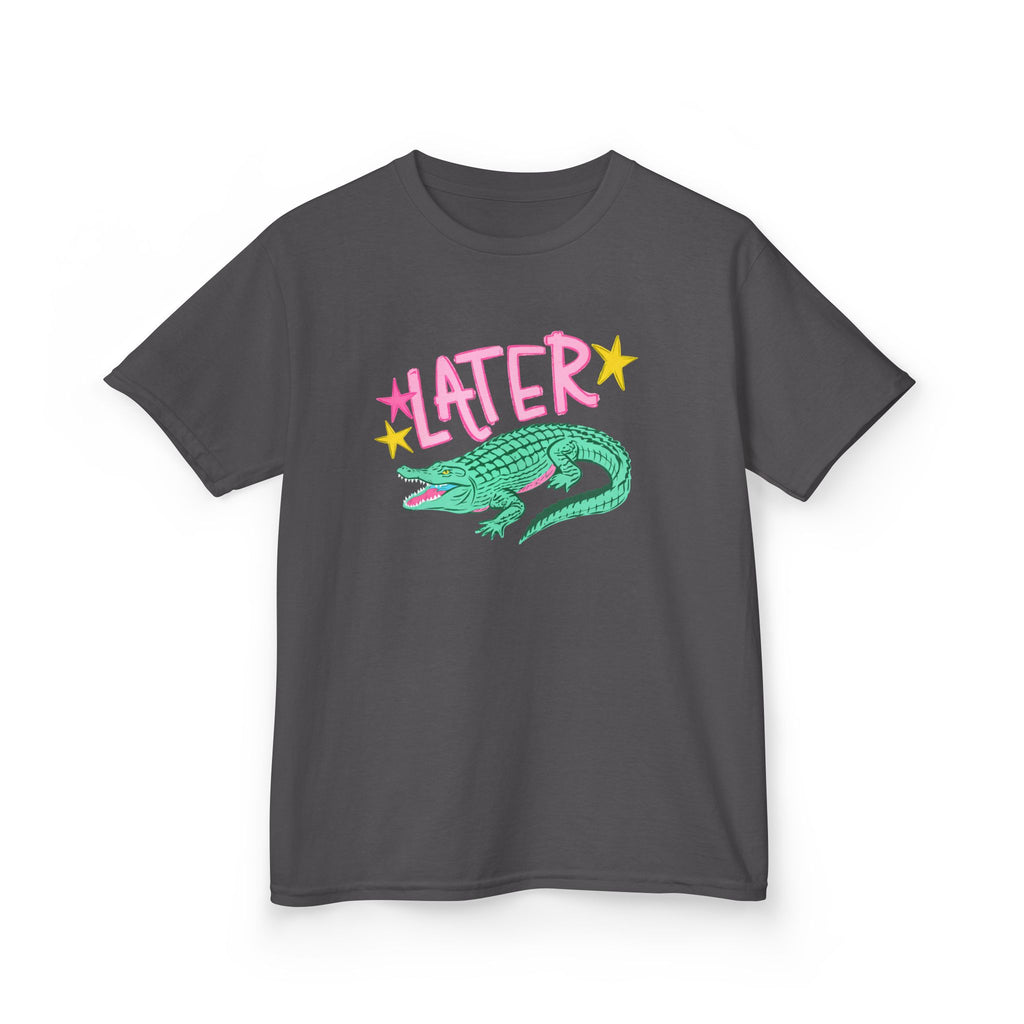 Later Crocodile Kids Tee | Cute Green Alligator, Pink Lettering