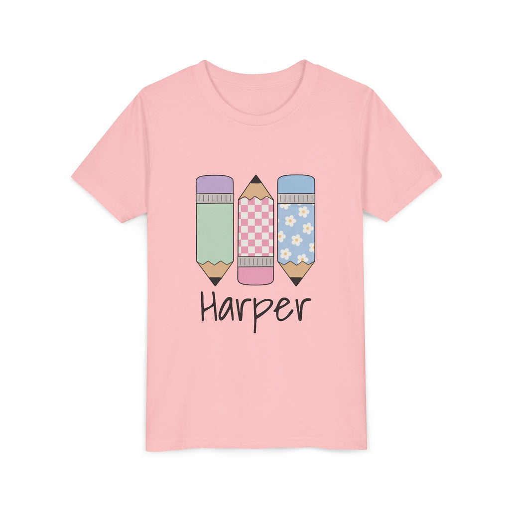 Personalized Kids Tee — Cute Pastel Pencil Design with Name (School/Back-to-School Gift)