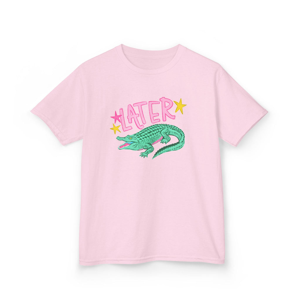 Later Crocodile Kids Tee | Cute Green Alligator, Pink Lettering