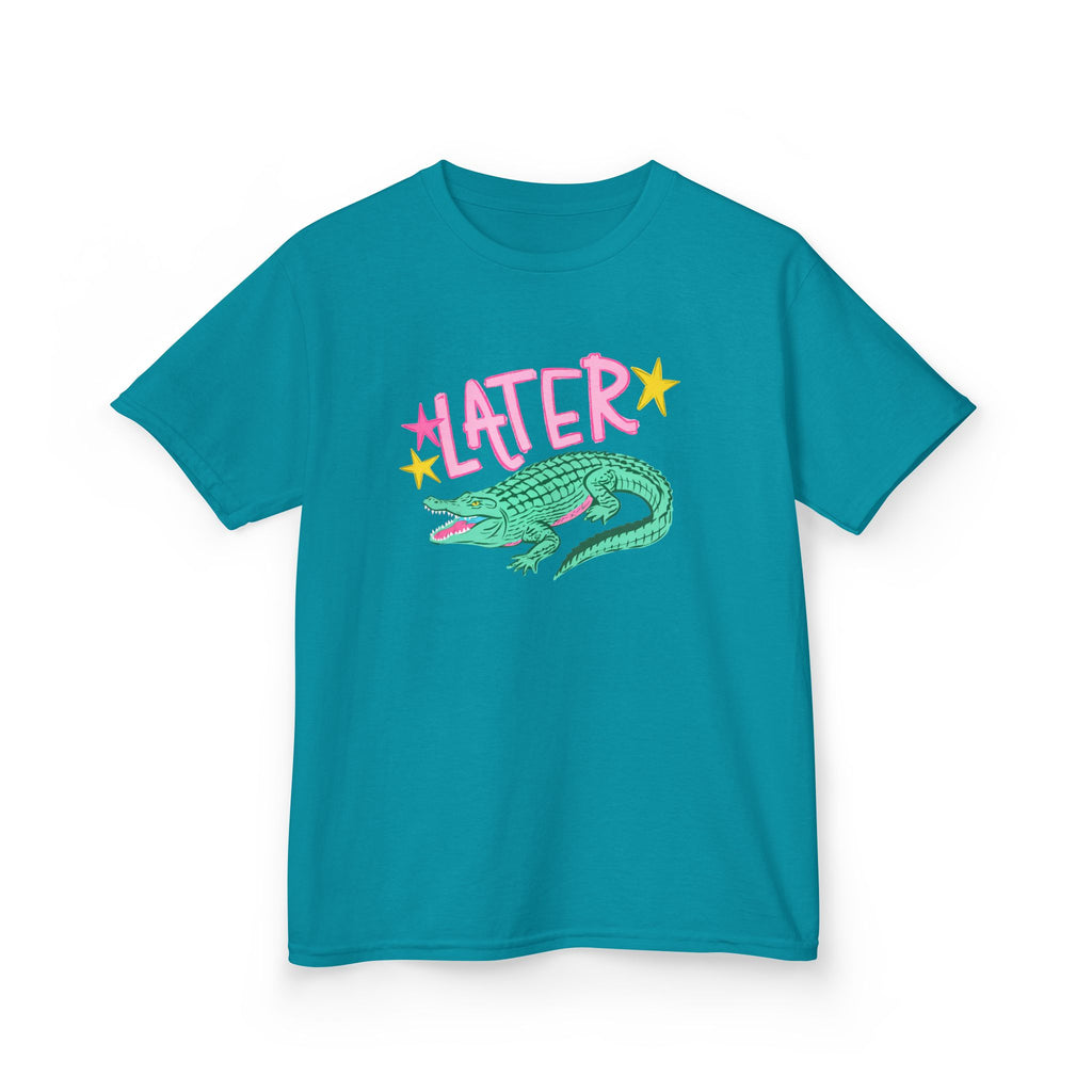 Later Crocodile Kids Tee | Cute Green Alligator, Pink Lettering