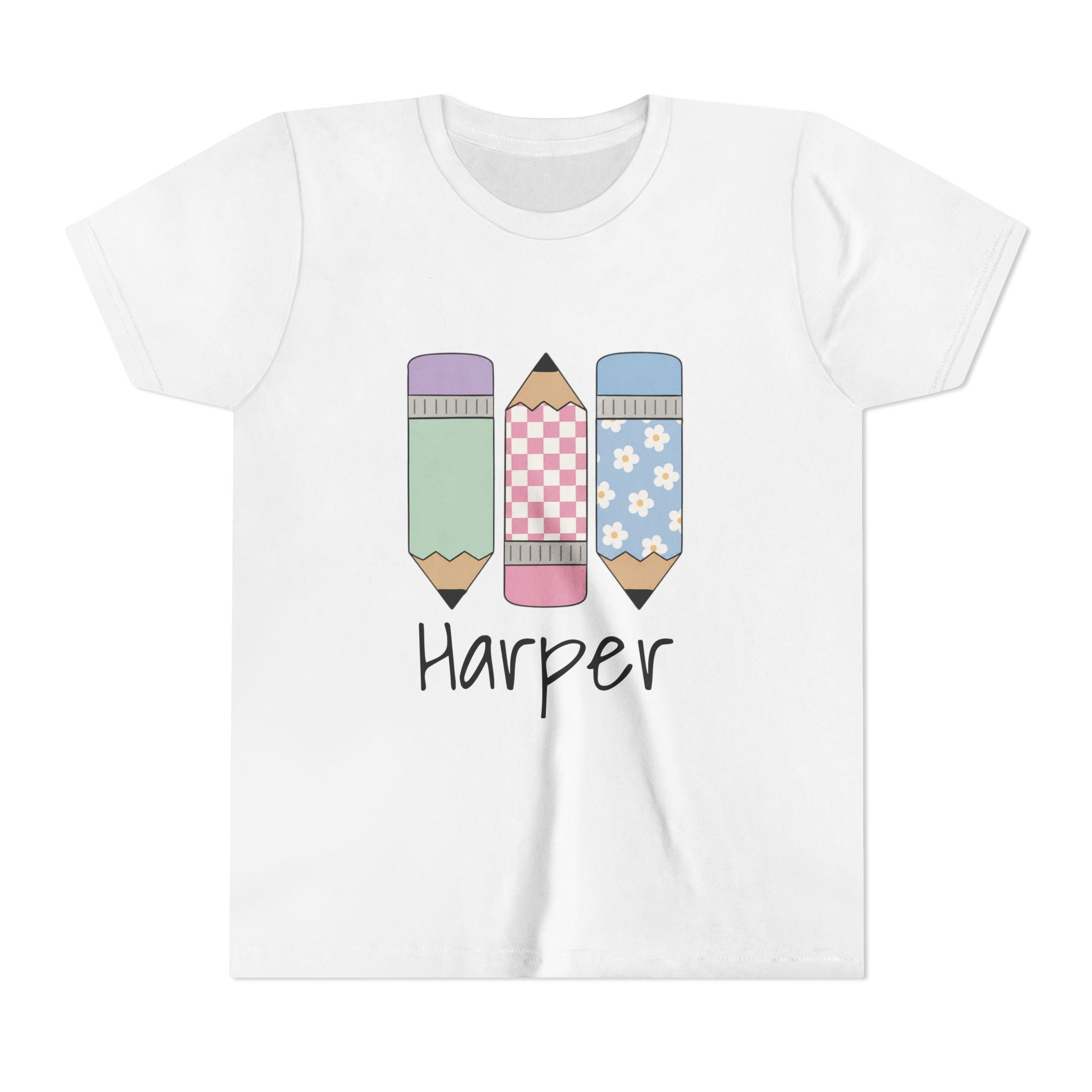 Personalized Kids Tee — Cute Pastel Pencil Design with Name (School/Back-to-School Gift)
