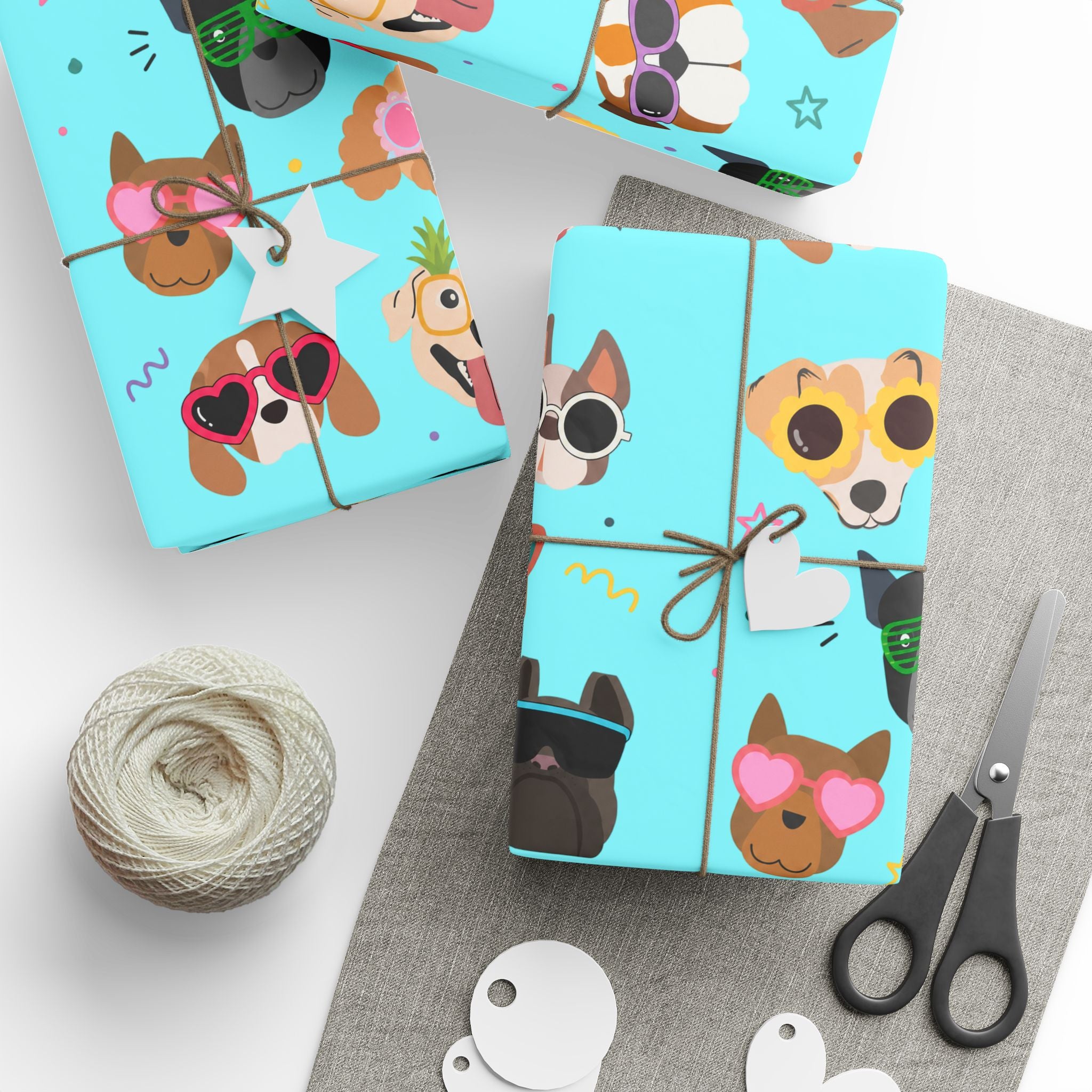 Cool Sunglasses Dog Pattern Wrapping Paper | Cute Puppy Faces Gift Wrap