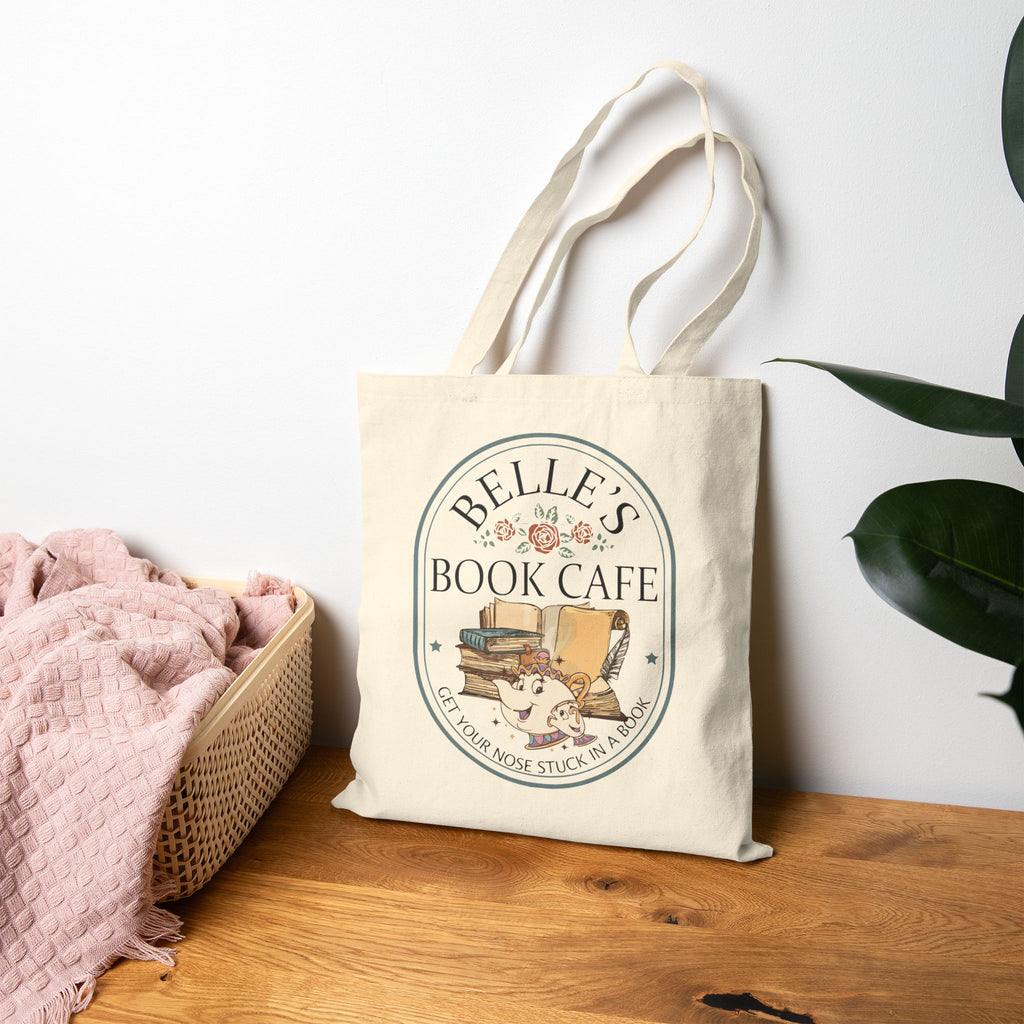 Belle's Book Cafe Tote Bag | Reading Books, Coffee, Cozy Library Design