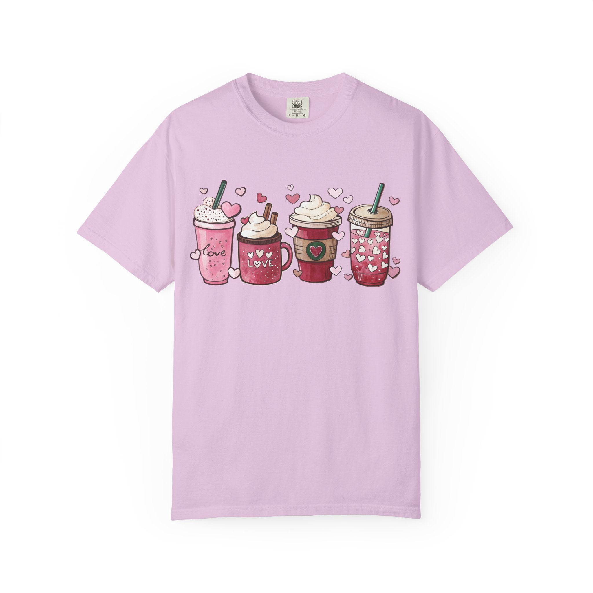 Valentine Coffee Cups T-Shirt | Cute Pink Latte Art Hearts