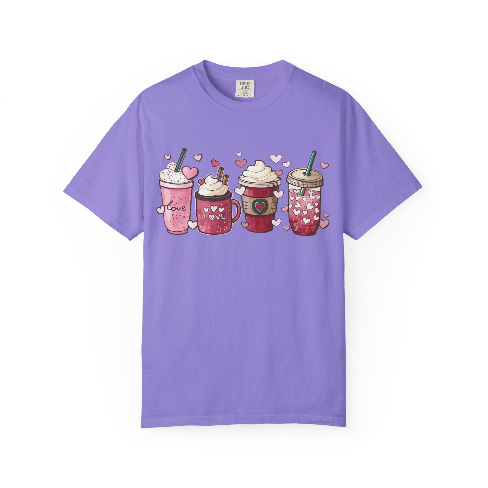 Valentine Coffee Cups T-Shirt | Cute Pink Latte Art Hearts
