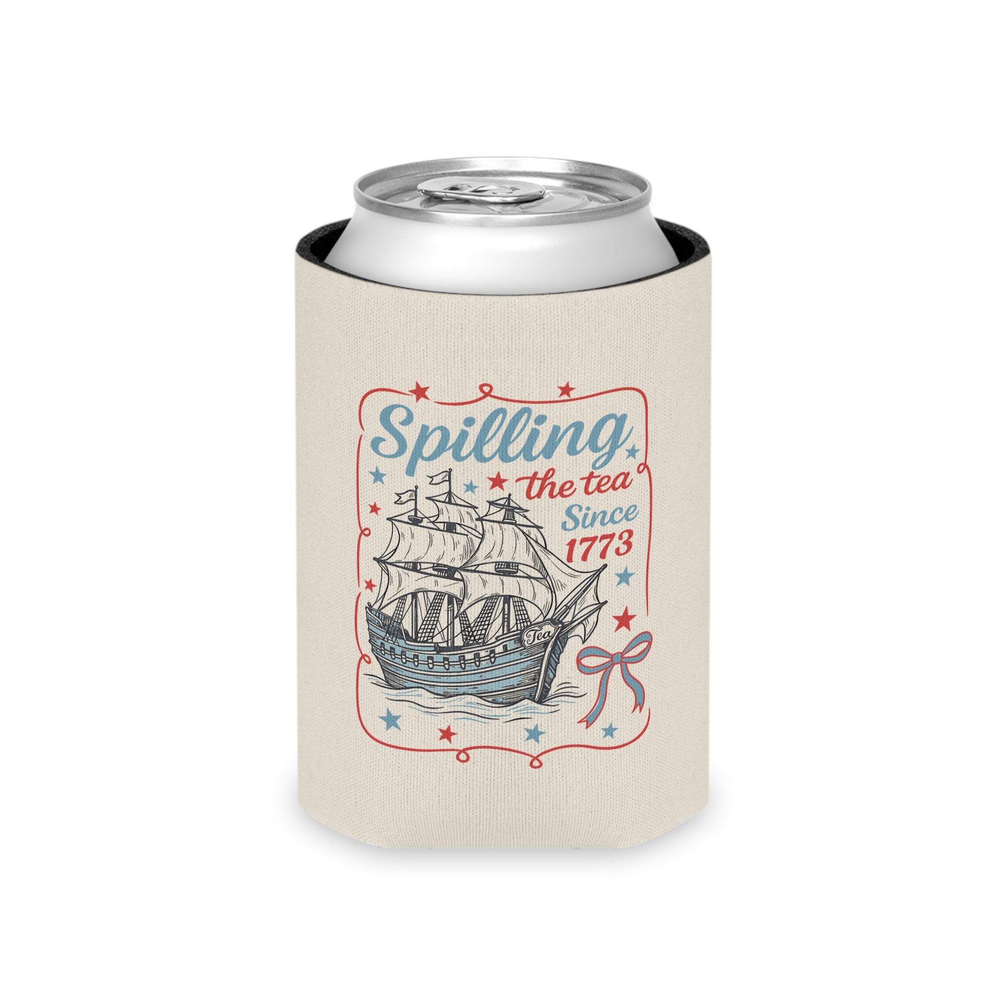 Spilling the Tea Patriotic Ship can cooler | Can Cooler
