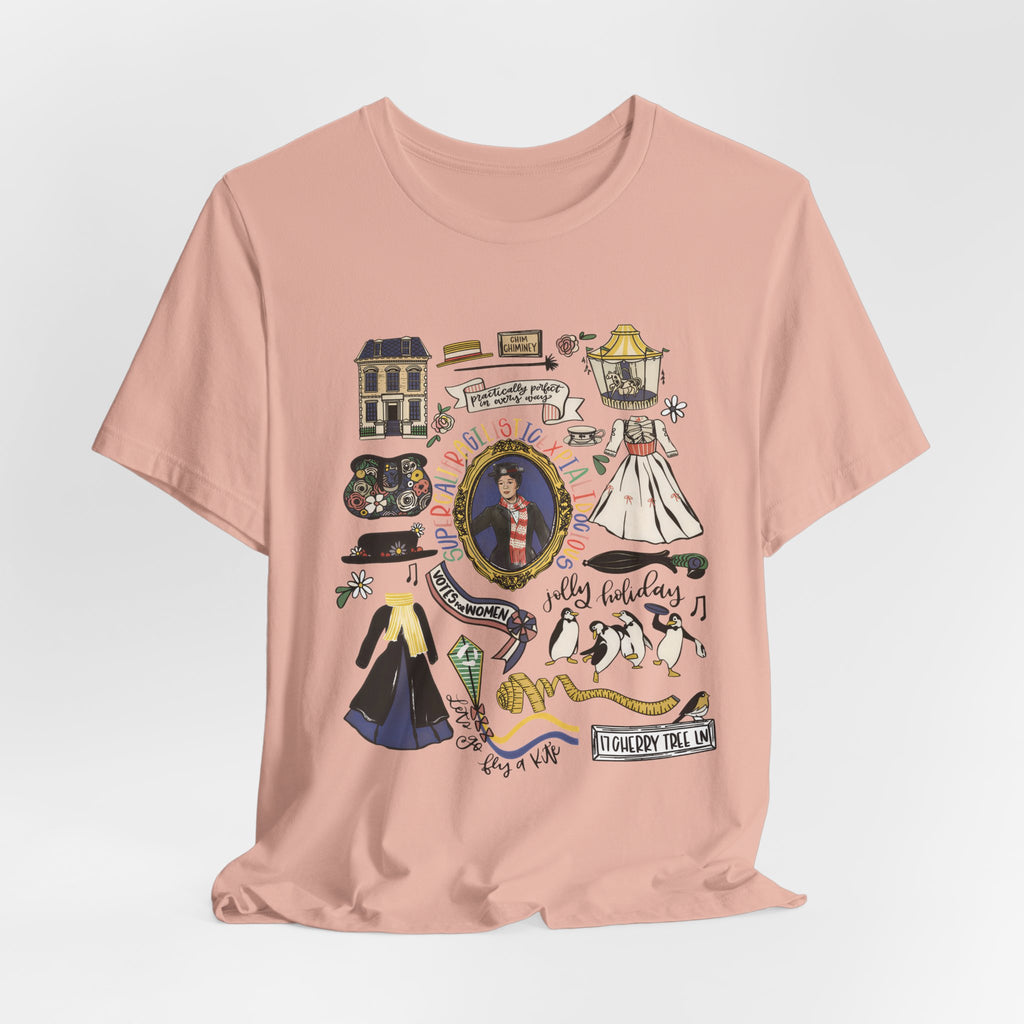 Victorian House Illustration T-Shirt | Vintage Cottage, Floral Accents