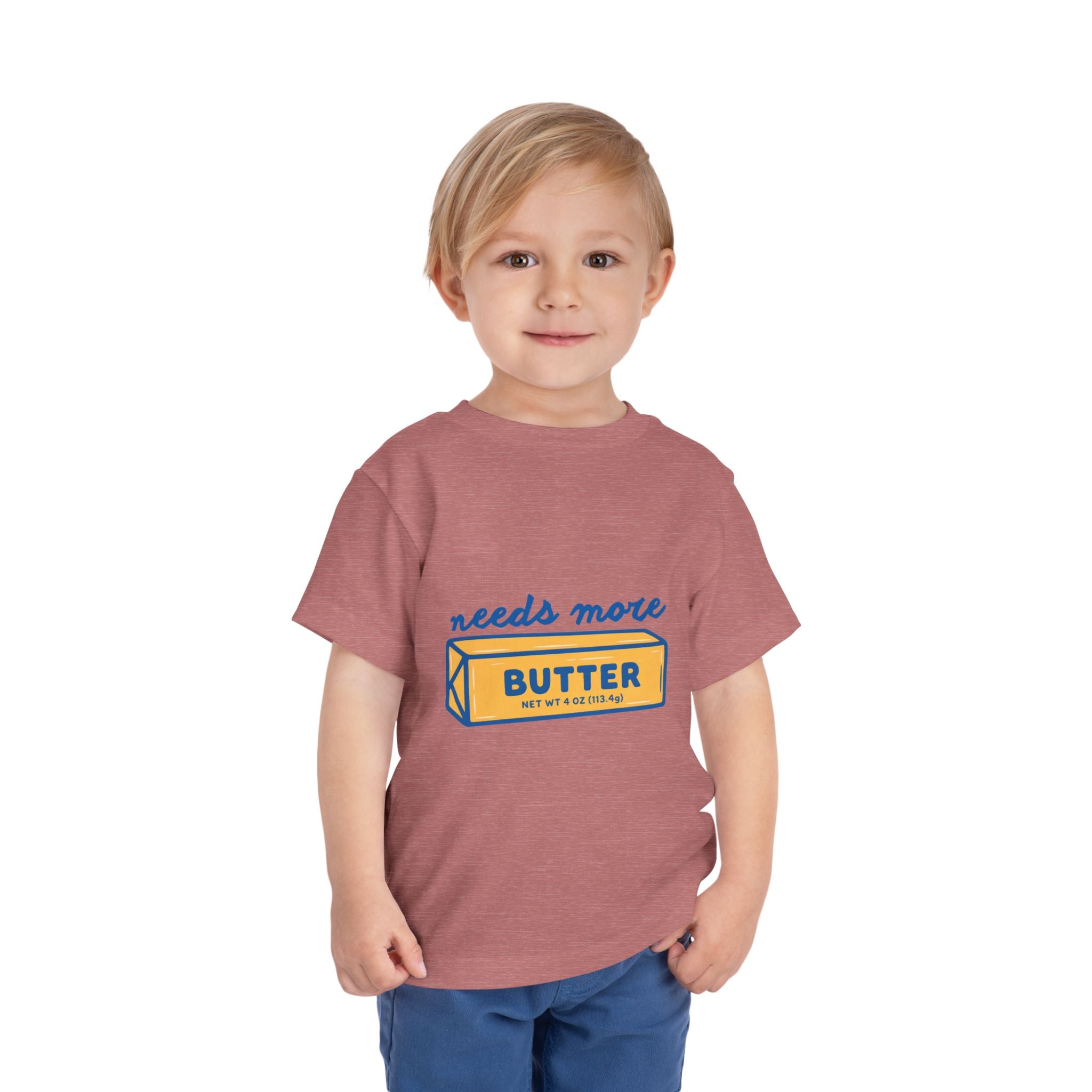 Needs More Butter toddler tee | butter stick illustration