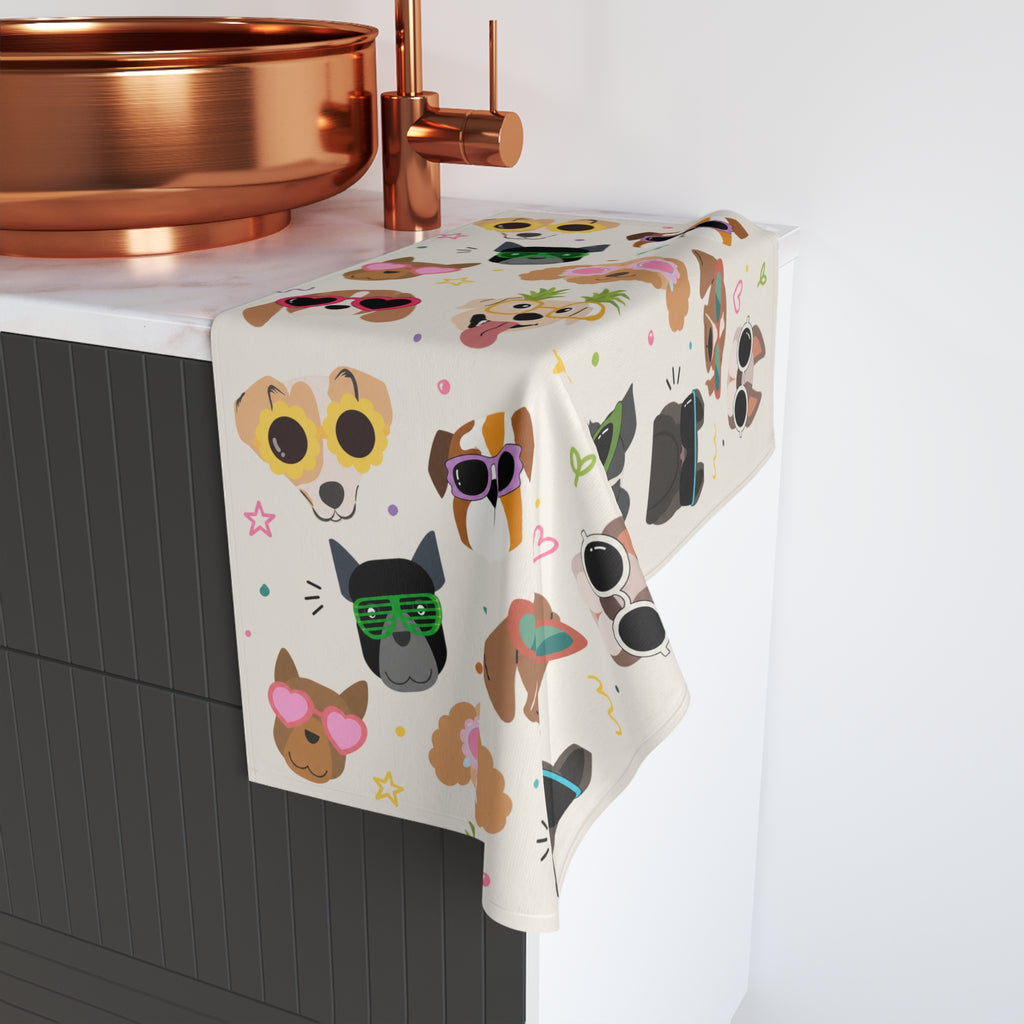 Cute Dogs with Sunglasses Hand Towel | Fun Pattern, Beach Vibes