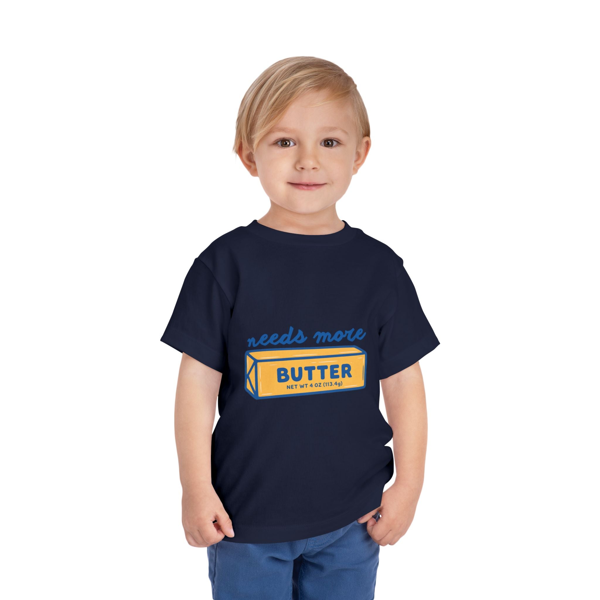 Needs More Butter toddler tee | butter stick illustration