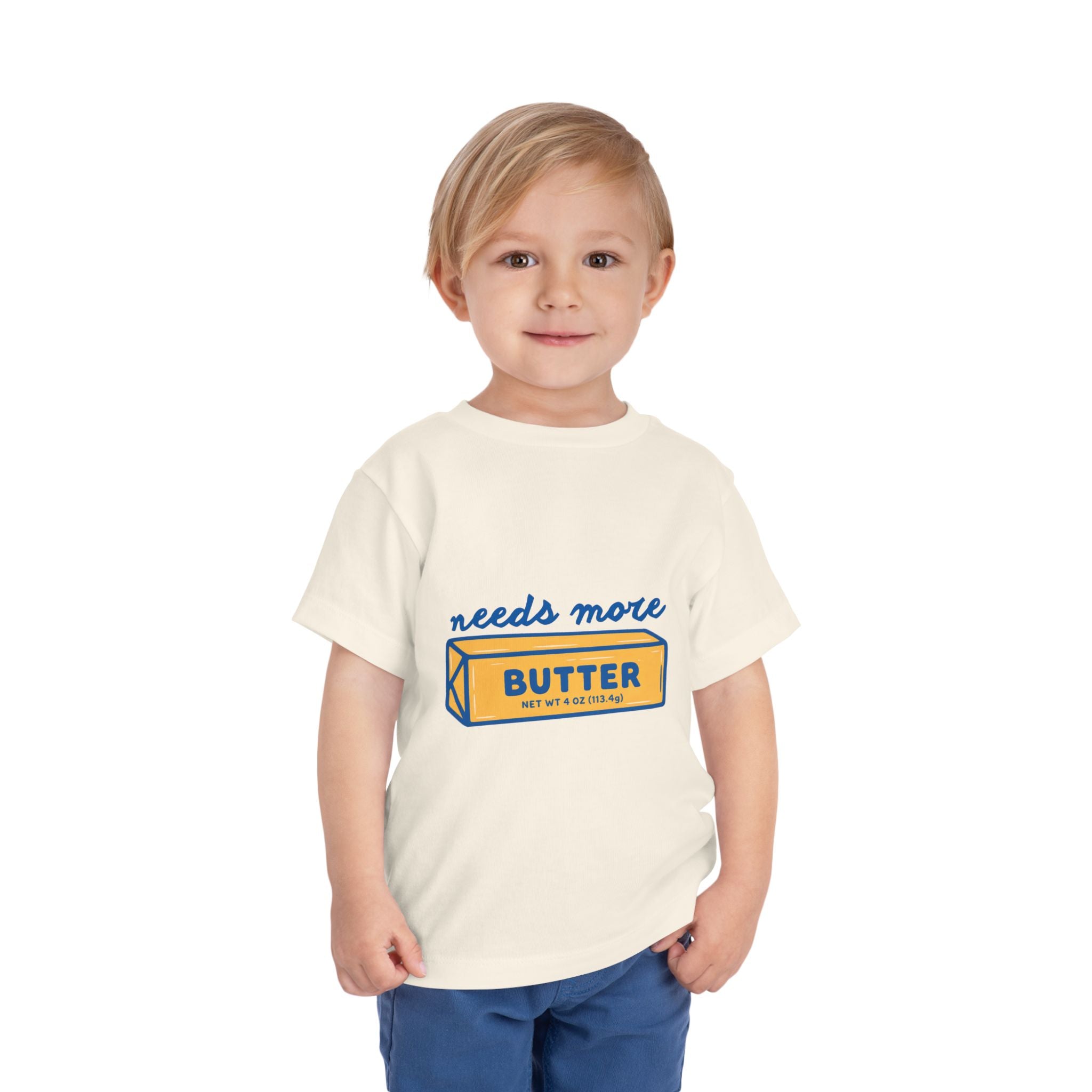 Needs More Butter toddler tee | butter stick illustration