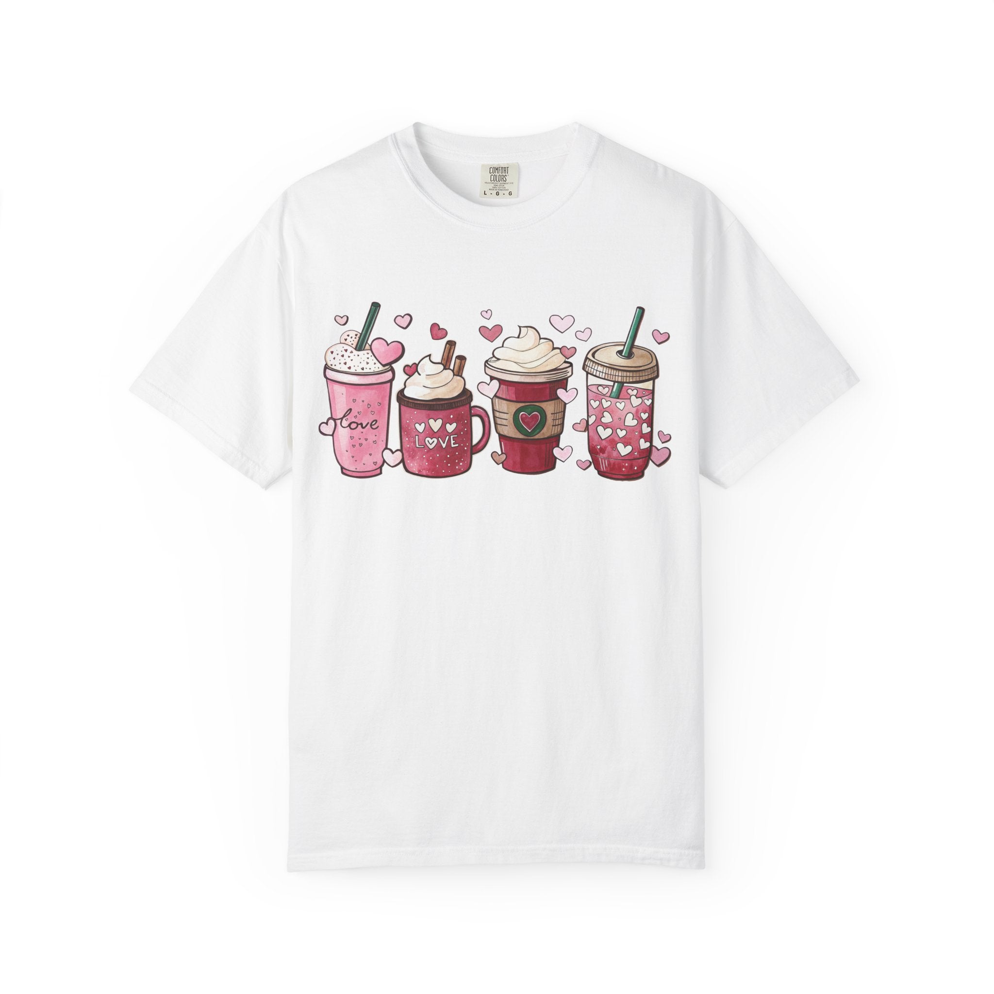 Valentine Coffee Cups T-Shirt | Cute Pink Latte Art Hearts