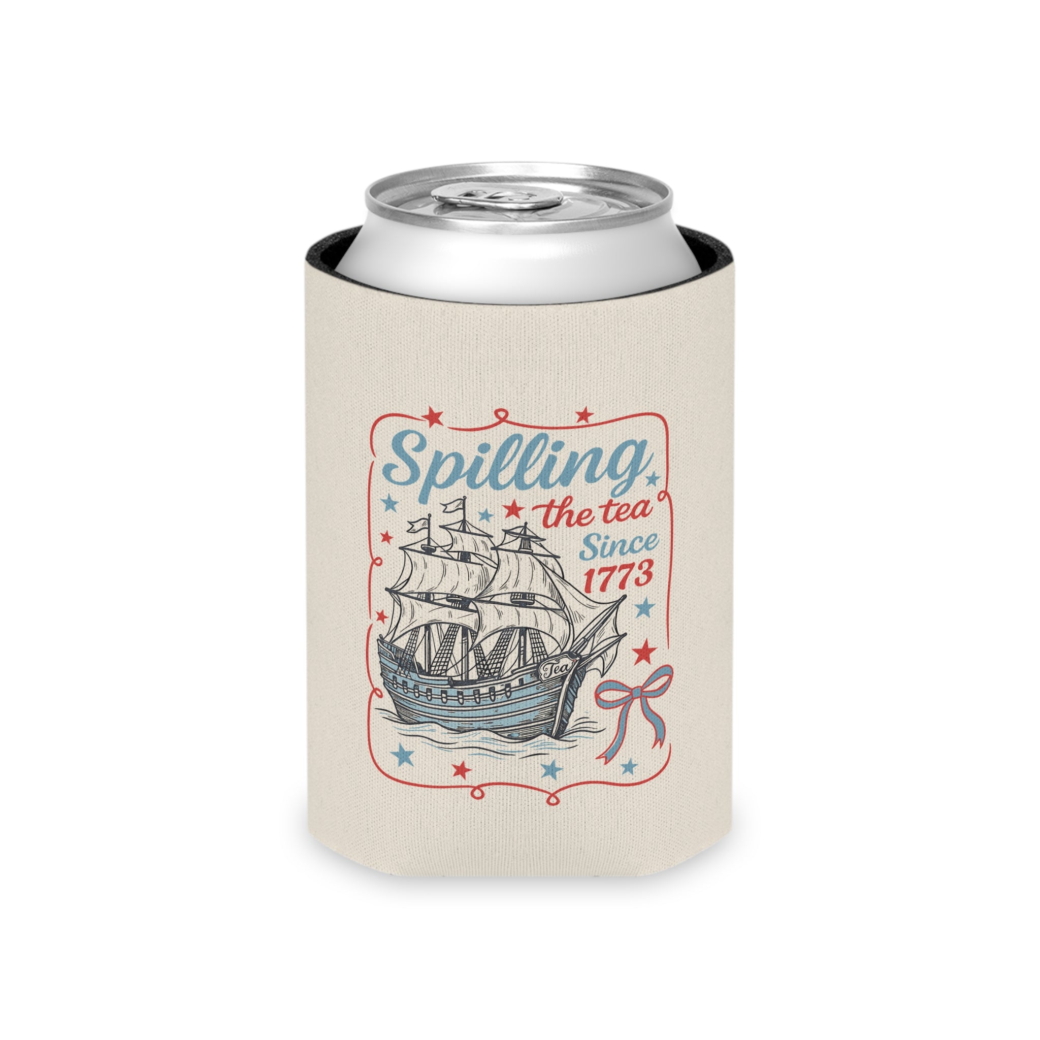 Spilling the Tea Patriotic Ship can cooler | Can Cooler