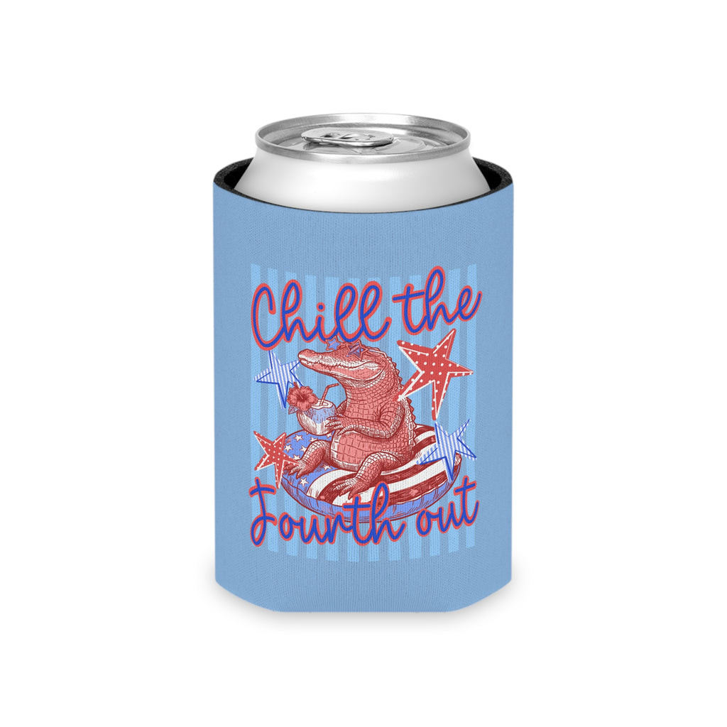 Chill the Fourth Out Can Cooler | Patriotic Alligator, Stars & Stripes