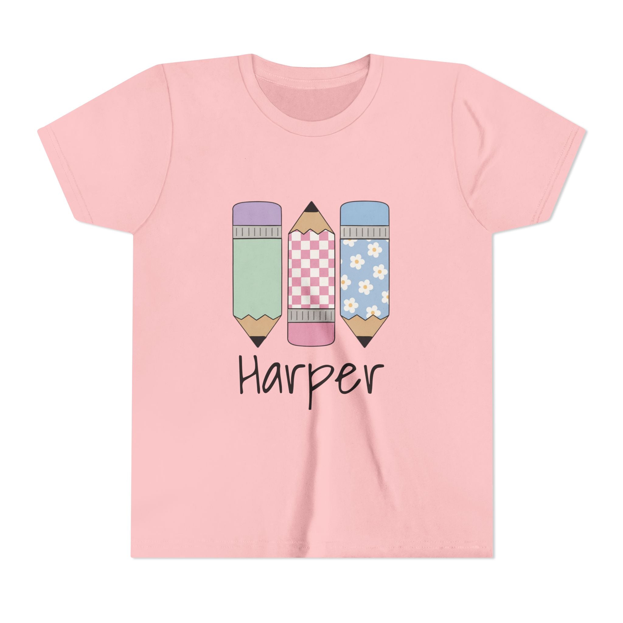 Personalized Kids Tee — Cute Pastel Pencil Design with Name (School/Back-to-School Gift)