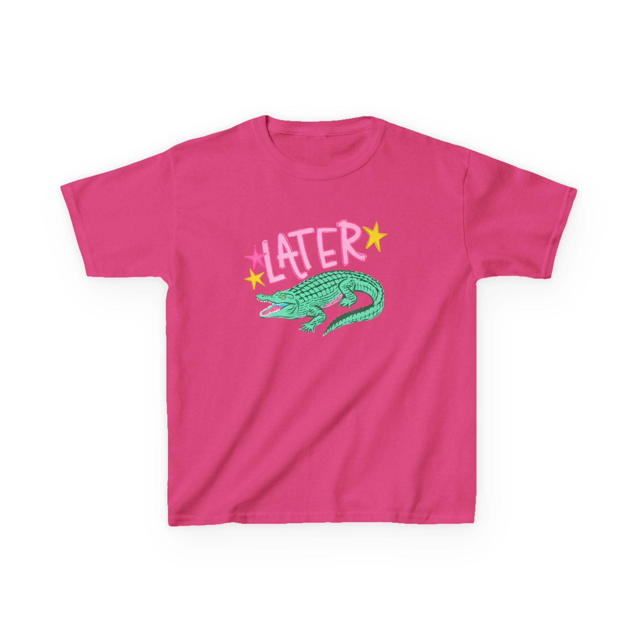 Later Crocodile Kids Tee | Cute Green Alligator, Pink Lettering