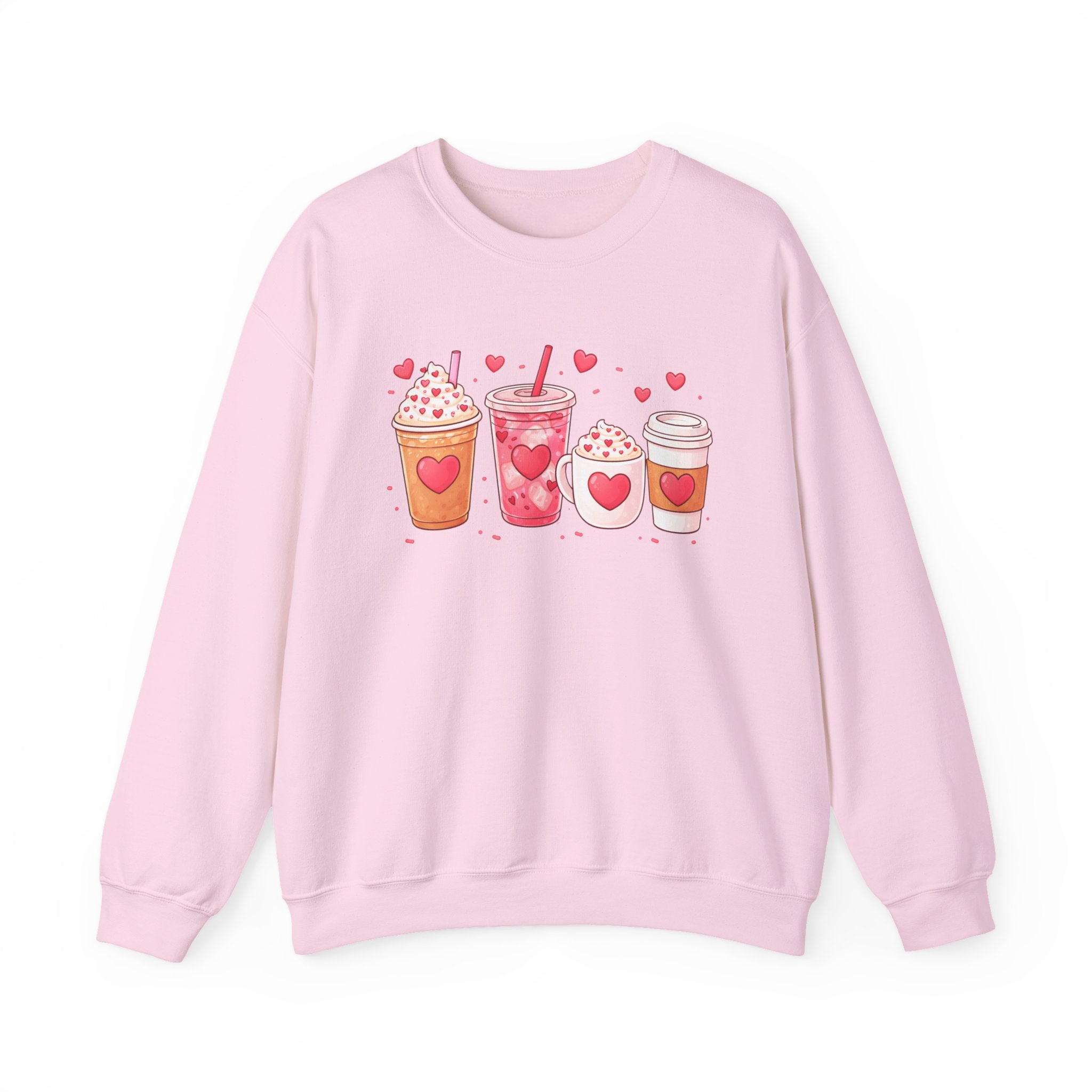 Valentine Drinks Illustration Crewneck Sweatshirt | Cute Heart Beverage Design