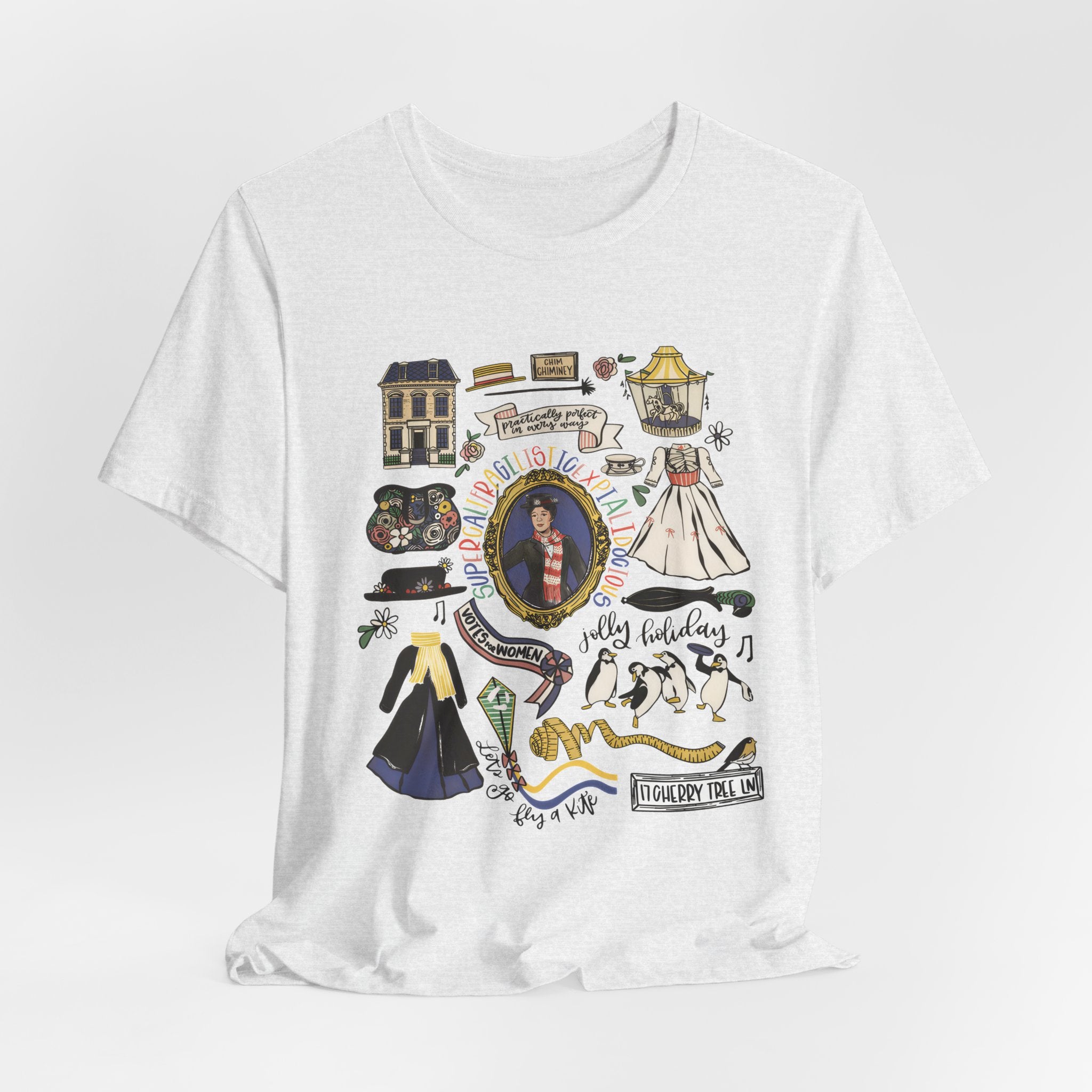 Victorian House Illustration T-Shirt | Vintage Cottage, Floral Accents