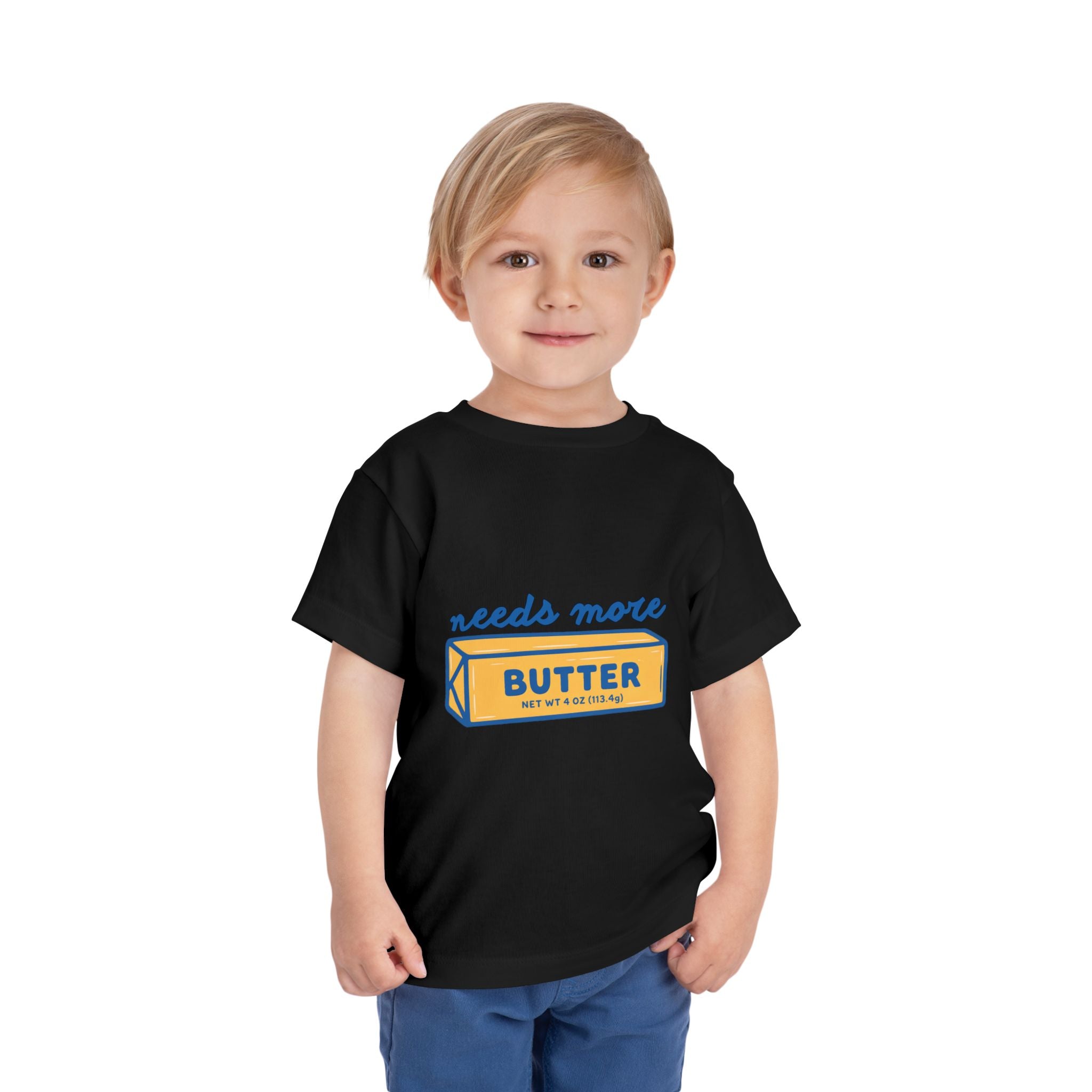 Needs More Butter toddler tee | butter stick illustration