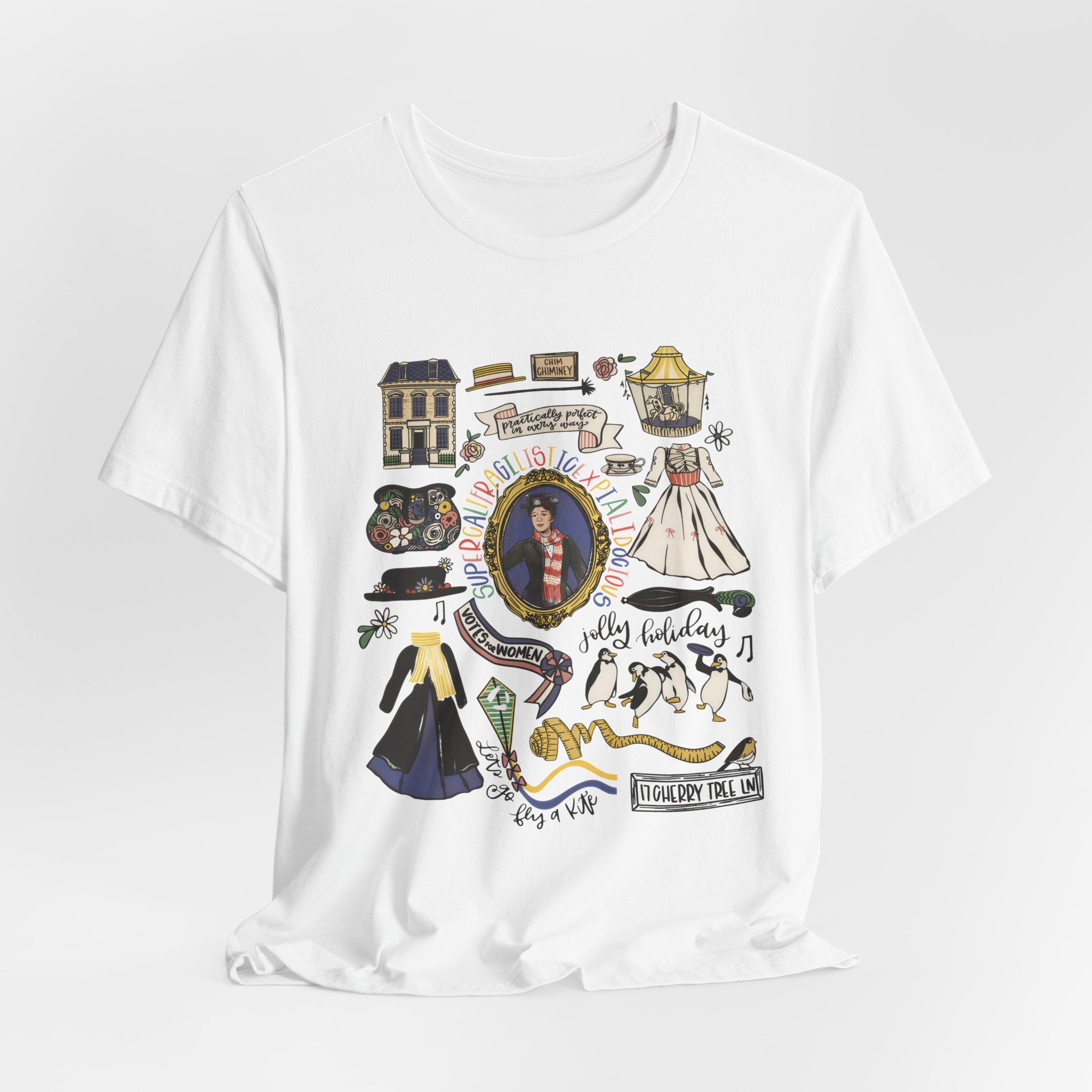 Victorian House Illustration T-Shirt | Vintage Cottage, Floral Accents