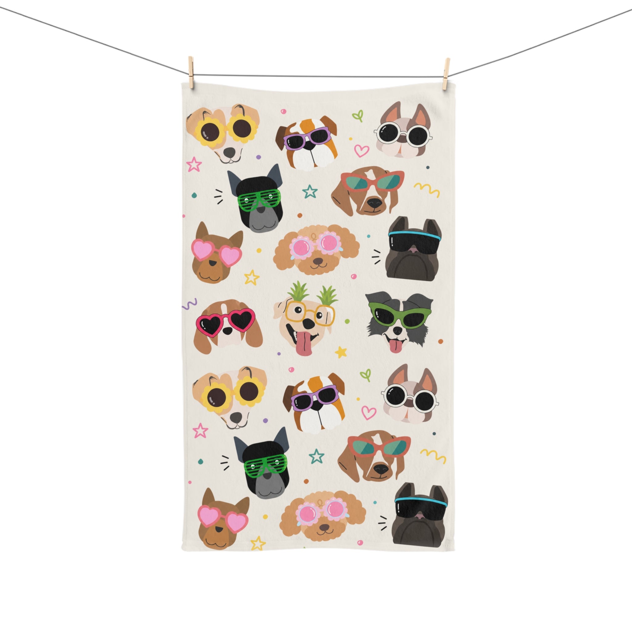 Cute Dogs with Sunglasses Hand Towel | Fun Pattern, Beach Vibes