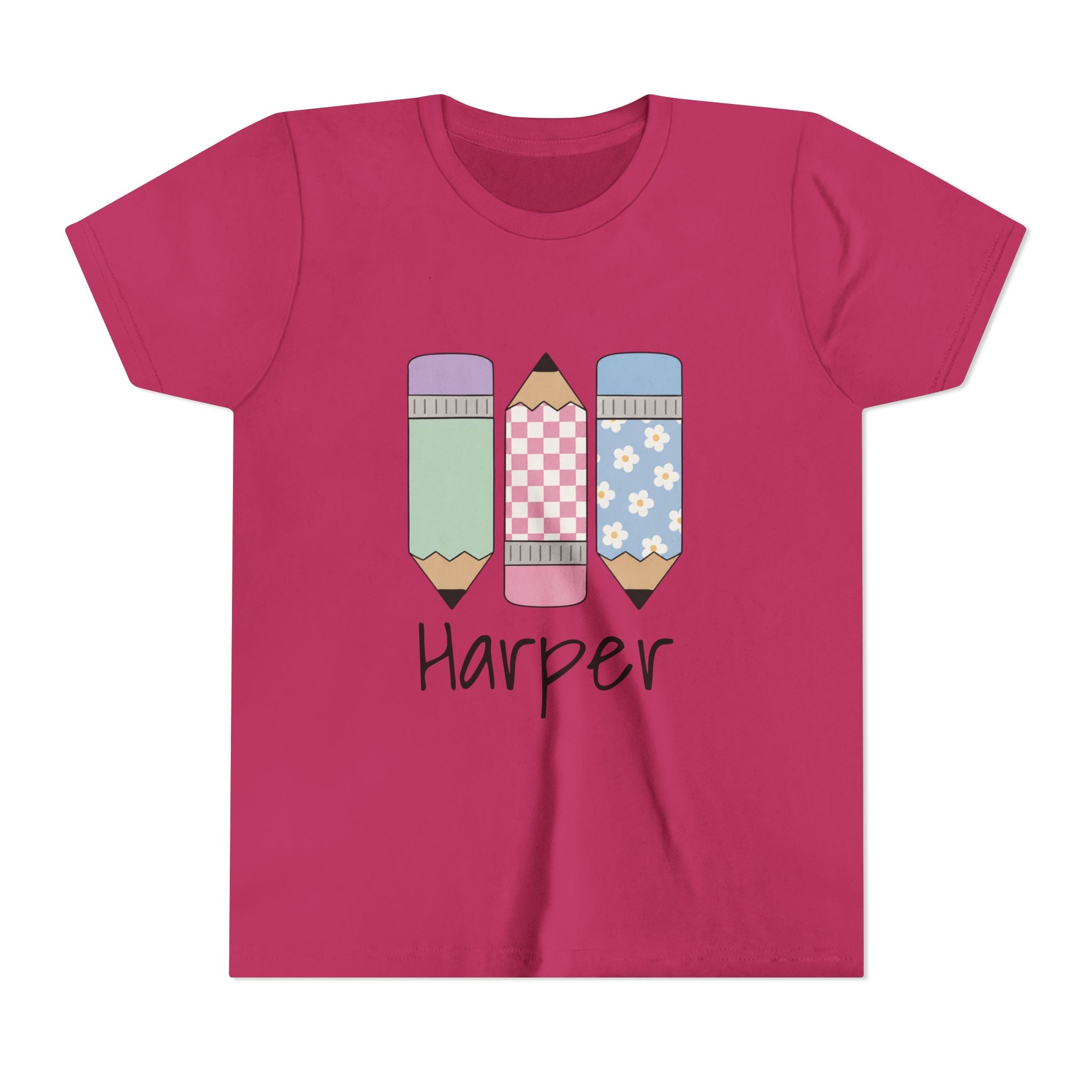 Personalized Kids Tee — Cute Pastel Pencil Design with Name (School/Back-to-School Gift)