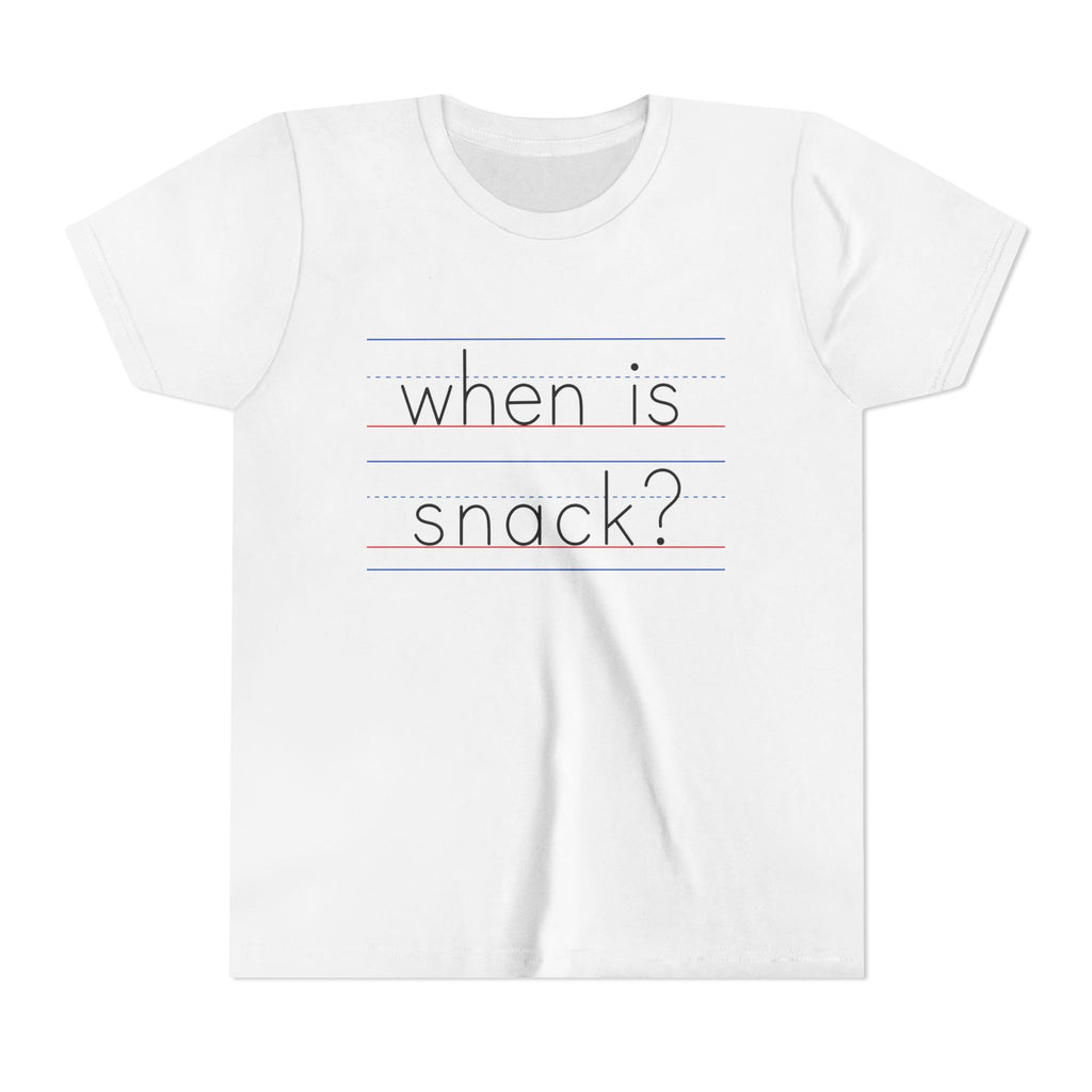 Kids "When Is Snack?" Short Sleeve Tee – Funny Preschool & Classroom Shirt