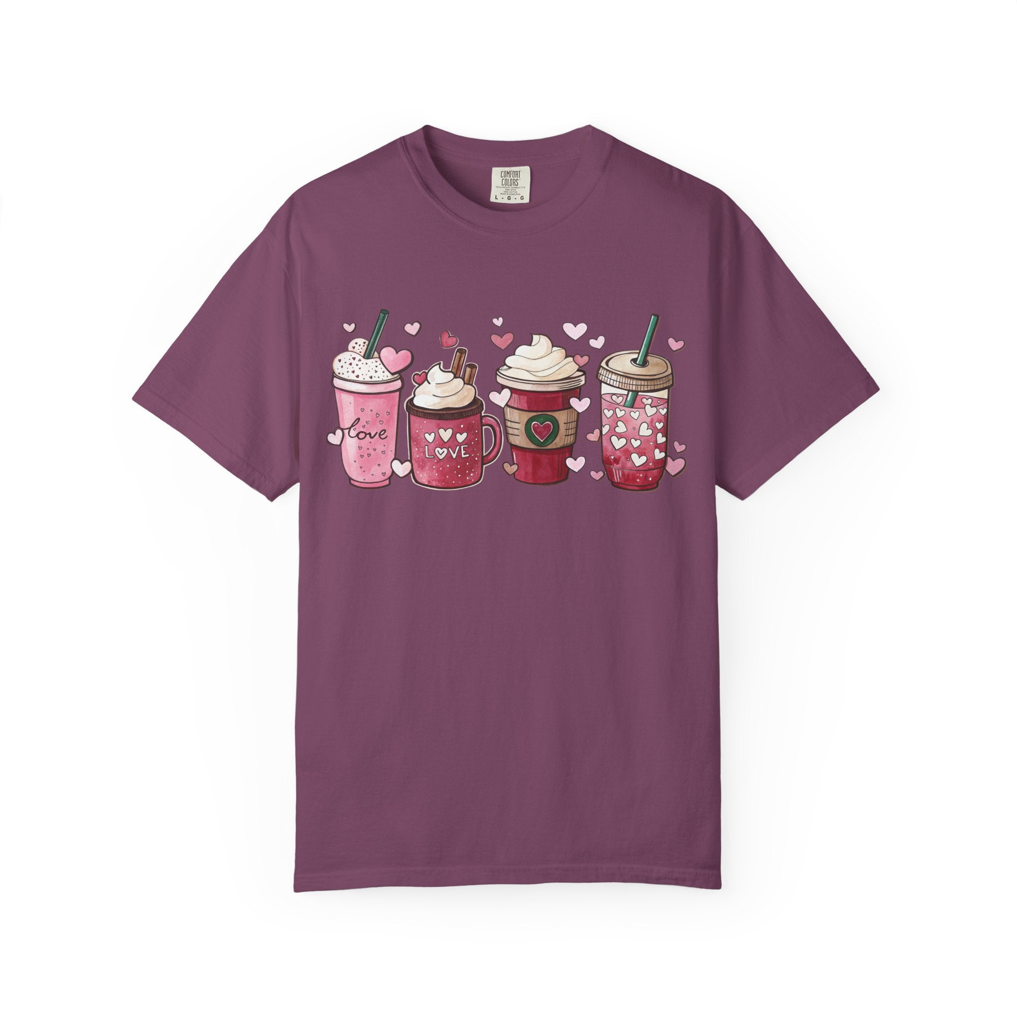 Valentine Coffee Cups T-Shirt | Cute Pink Latte Art Hearts