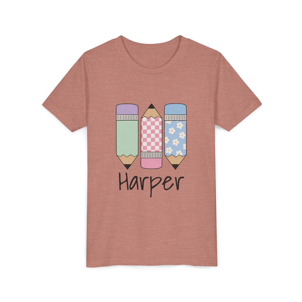 Personalized Kids Tee — Cute Pastel Pencil Design with Name (School/Back-to-School Gift)