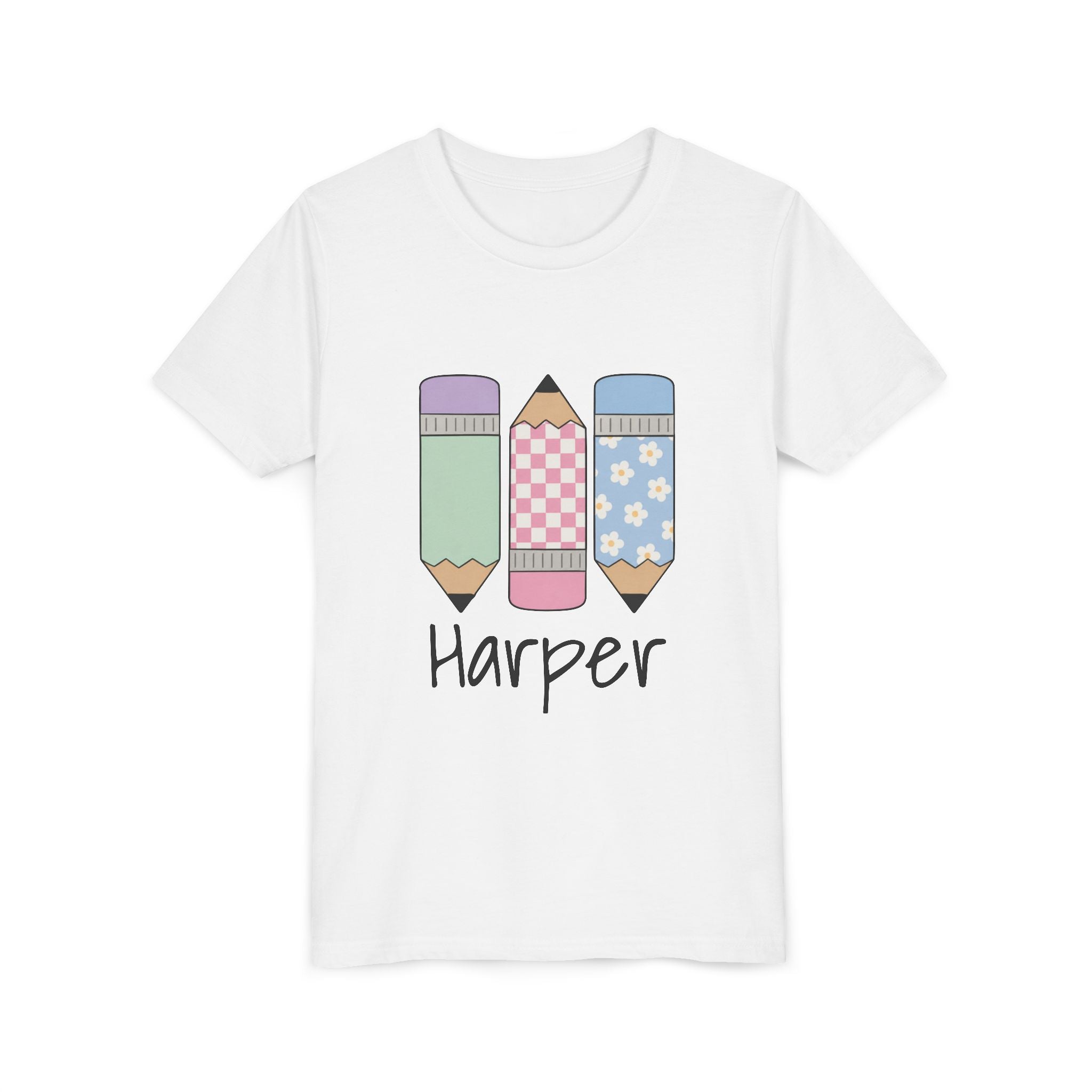 Personalized Kids Tee — Cute Pastel Pencil Design with Name (School/Back-to-School Gift)