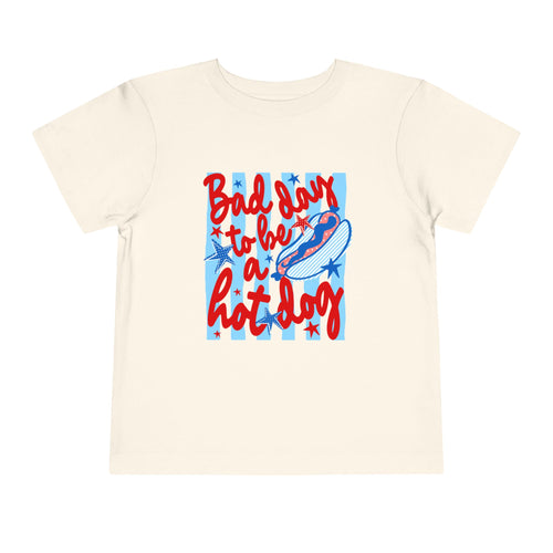 Bad day to be a hot dog Toddler Tee | Retro hot dog illustration, red & blue diner style