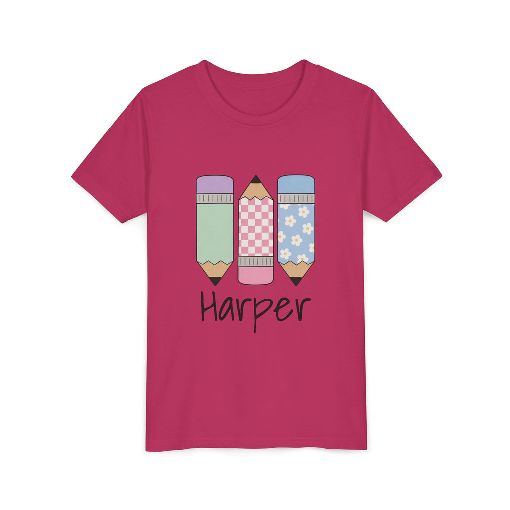 Personalized Kids Tee — Cute Pastel Pencil Design with Name (School/Back-to-School Gift)
