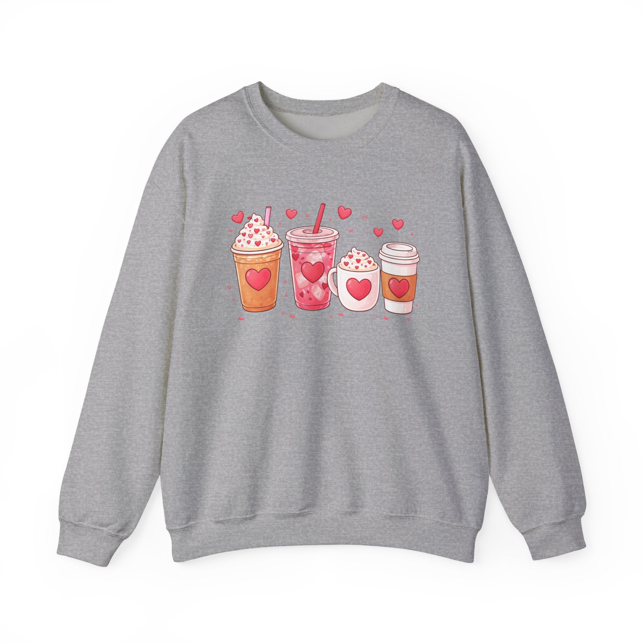 Valentine Drinks Illustration Crewneck Sweatshirt | Cute Heart Beverage Design