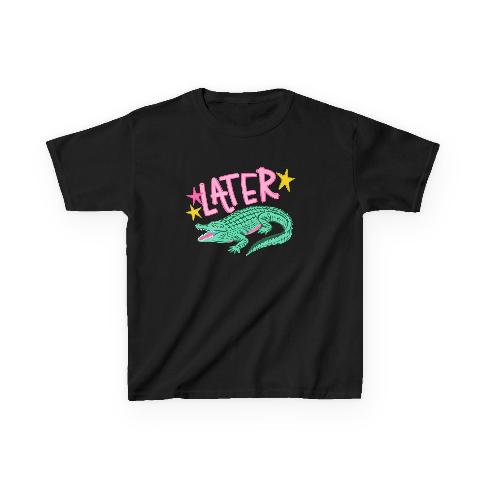 Later Crocodile Kids Tee | Cute Green Alligator, Pink Lettering