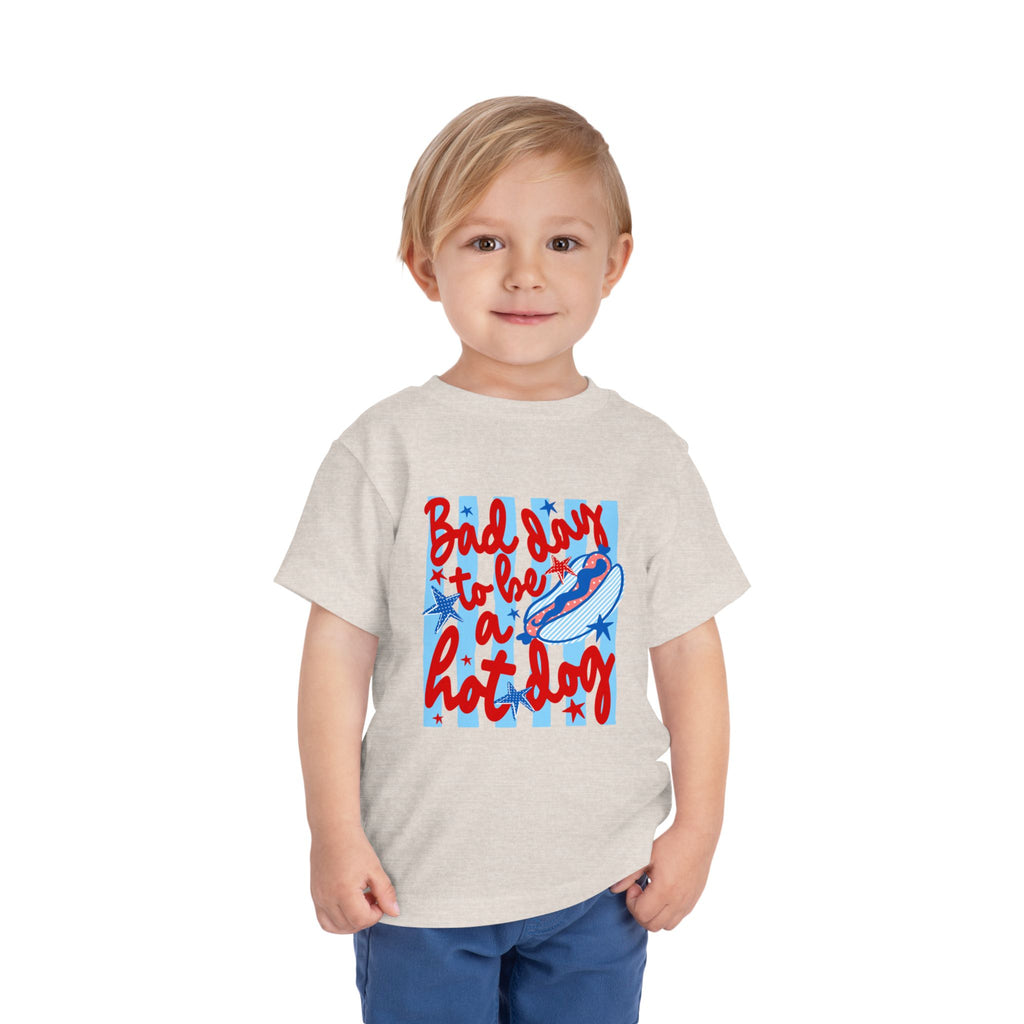Bad day to be a hot dog Toddler Tee | Retro hot dog illustration, red & blue diner style